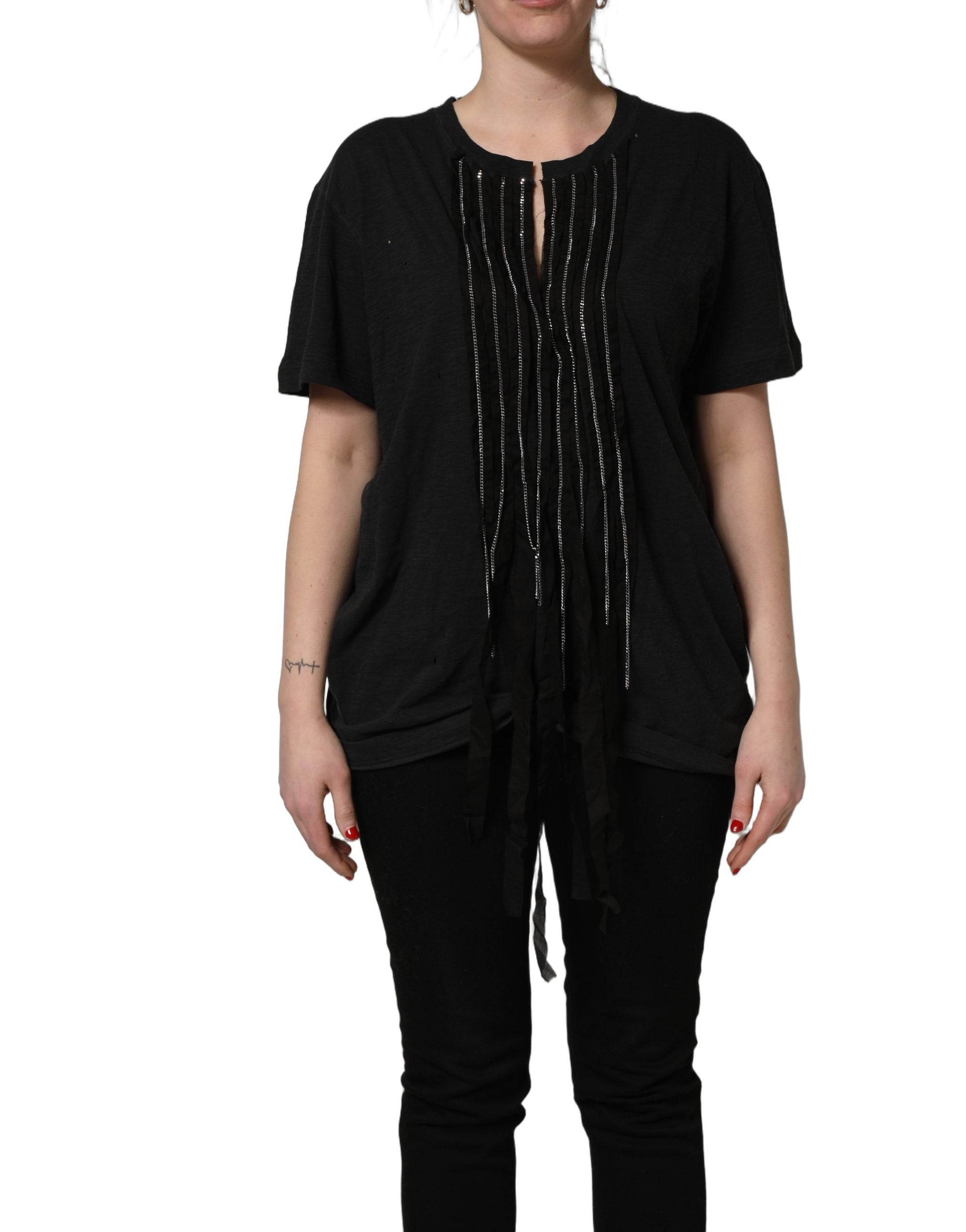 Dsquared² Black Chain Embellished Cotton Short Sleeve Women's T-shirt