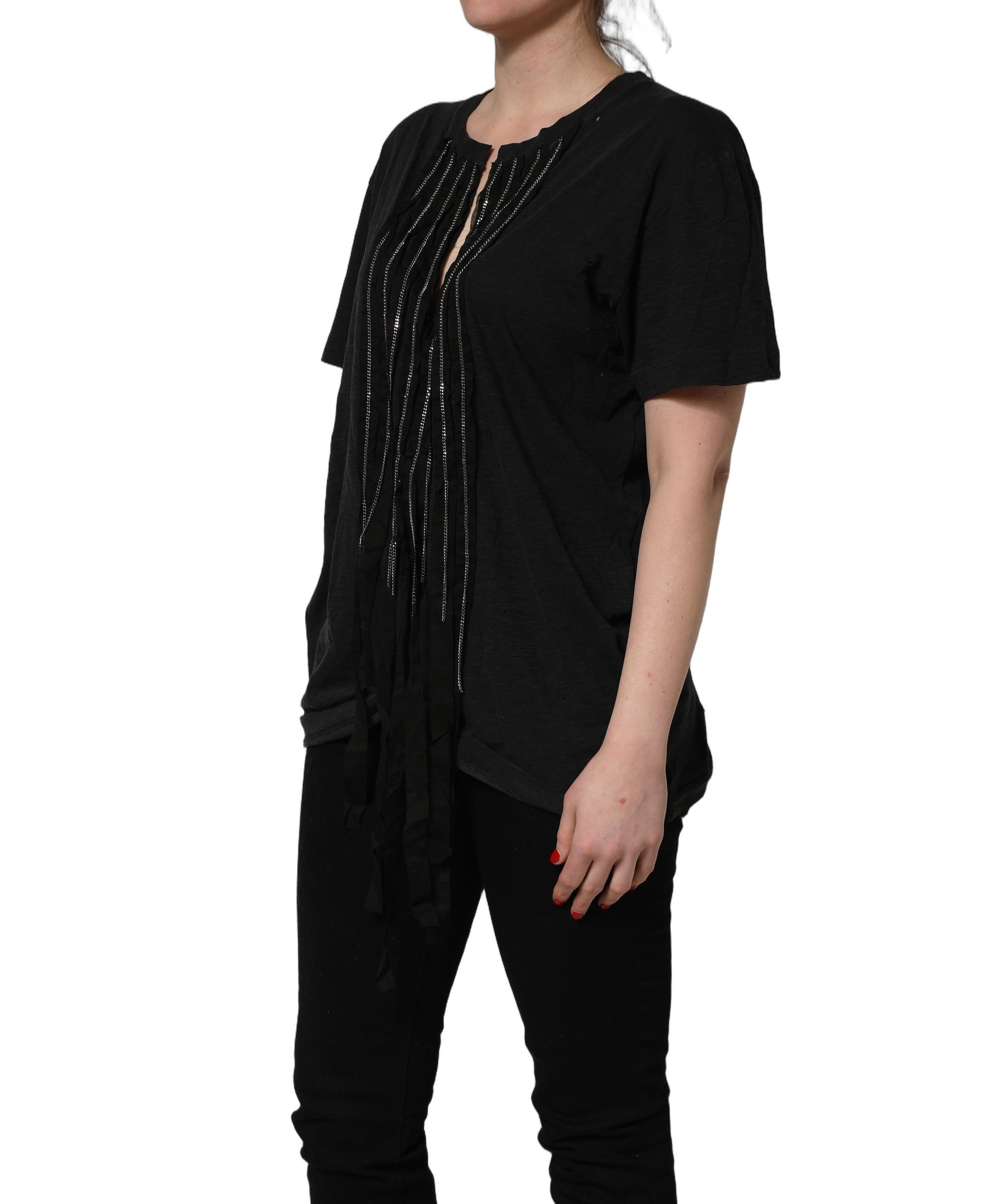 Dsquared² Black Chain Embellished Cotton Short Sleeve Women's T-shirt