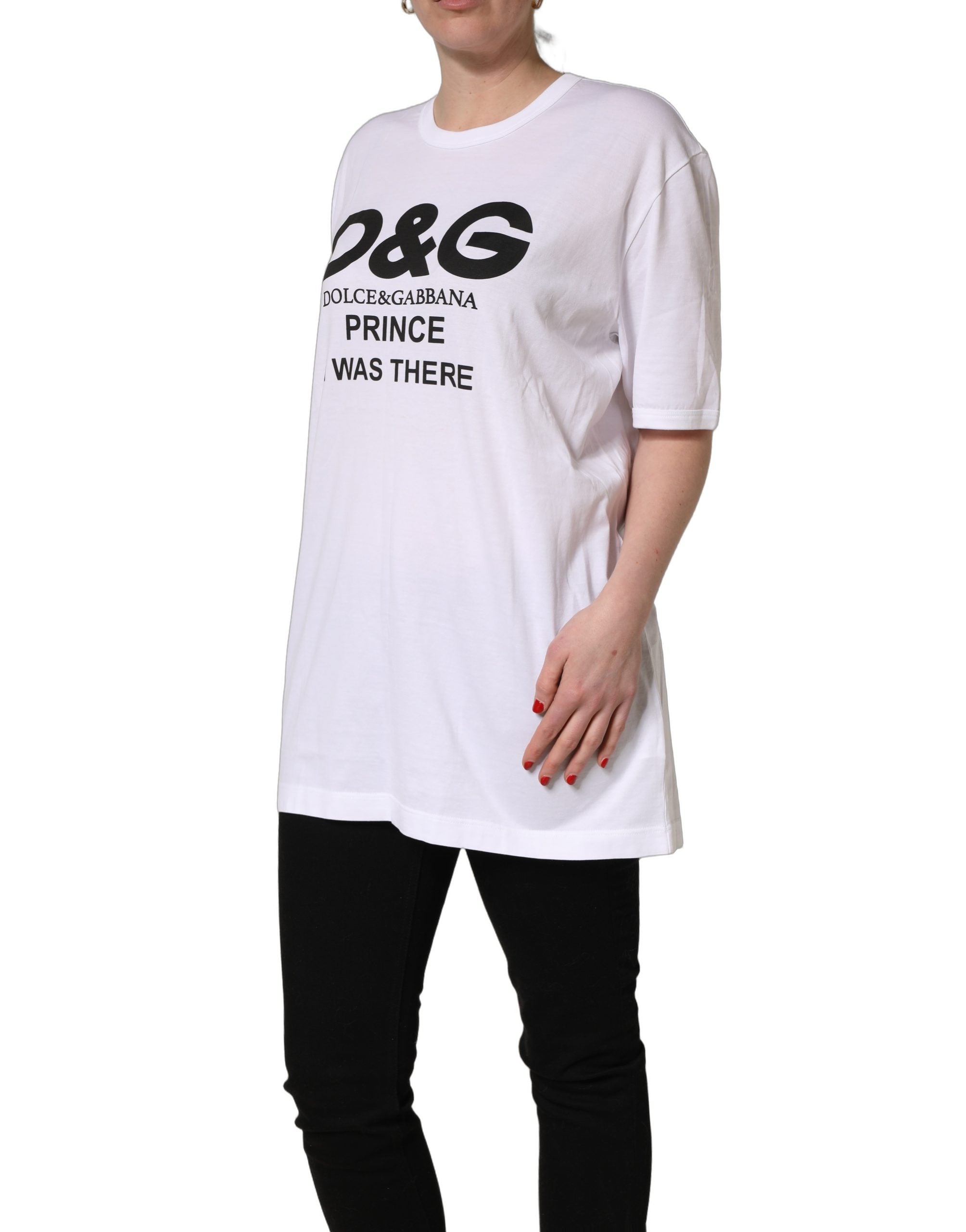 Dolce & Gabbana White D&G PRINCE I WAS THERE Crew Neck Women's T-shirt