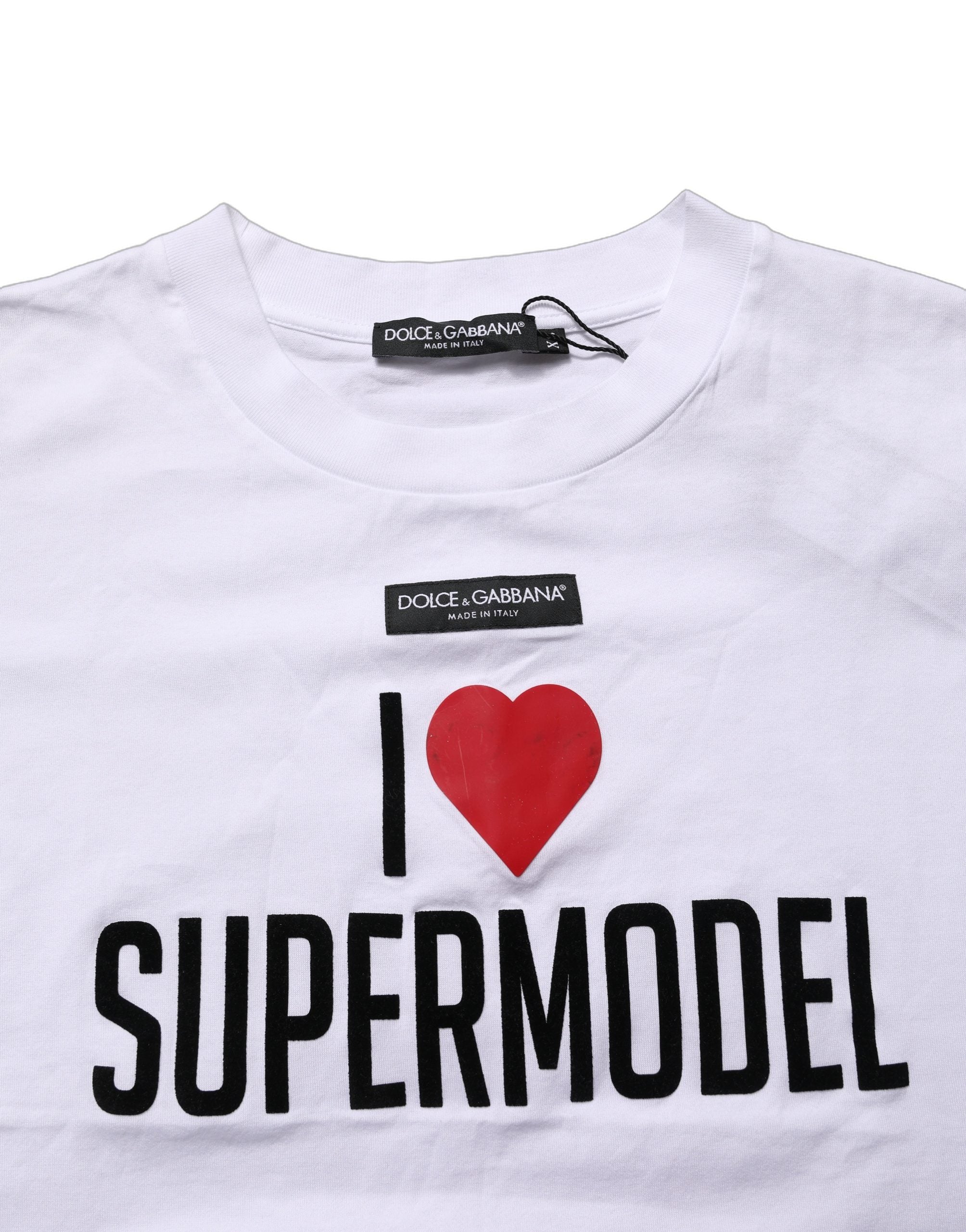 Dolce & Gabbana White I Love Supermodel Cotton Crew Neck Women's T-shirt (Pre-Owned)