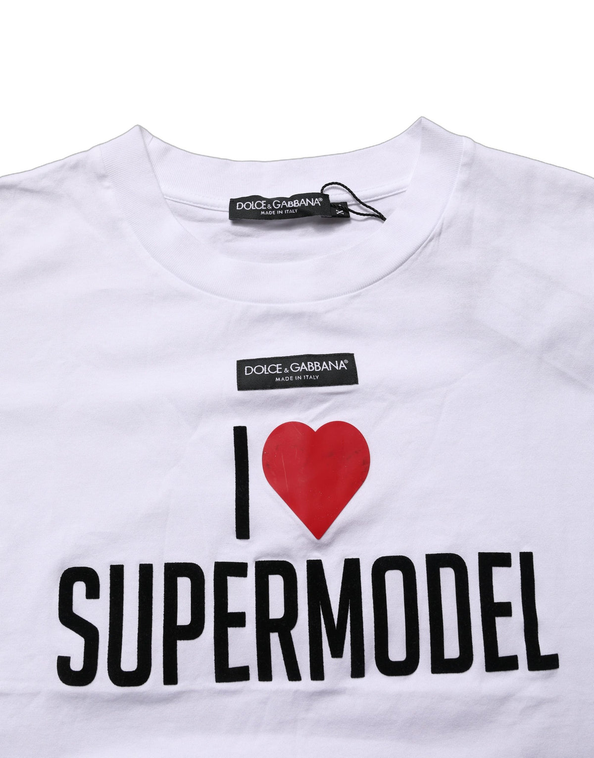 Dolce & Gabbana White I Love Supermodel Cotton Crew Neck Women's T-shirt (Pre-Owned)