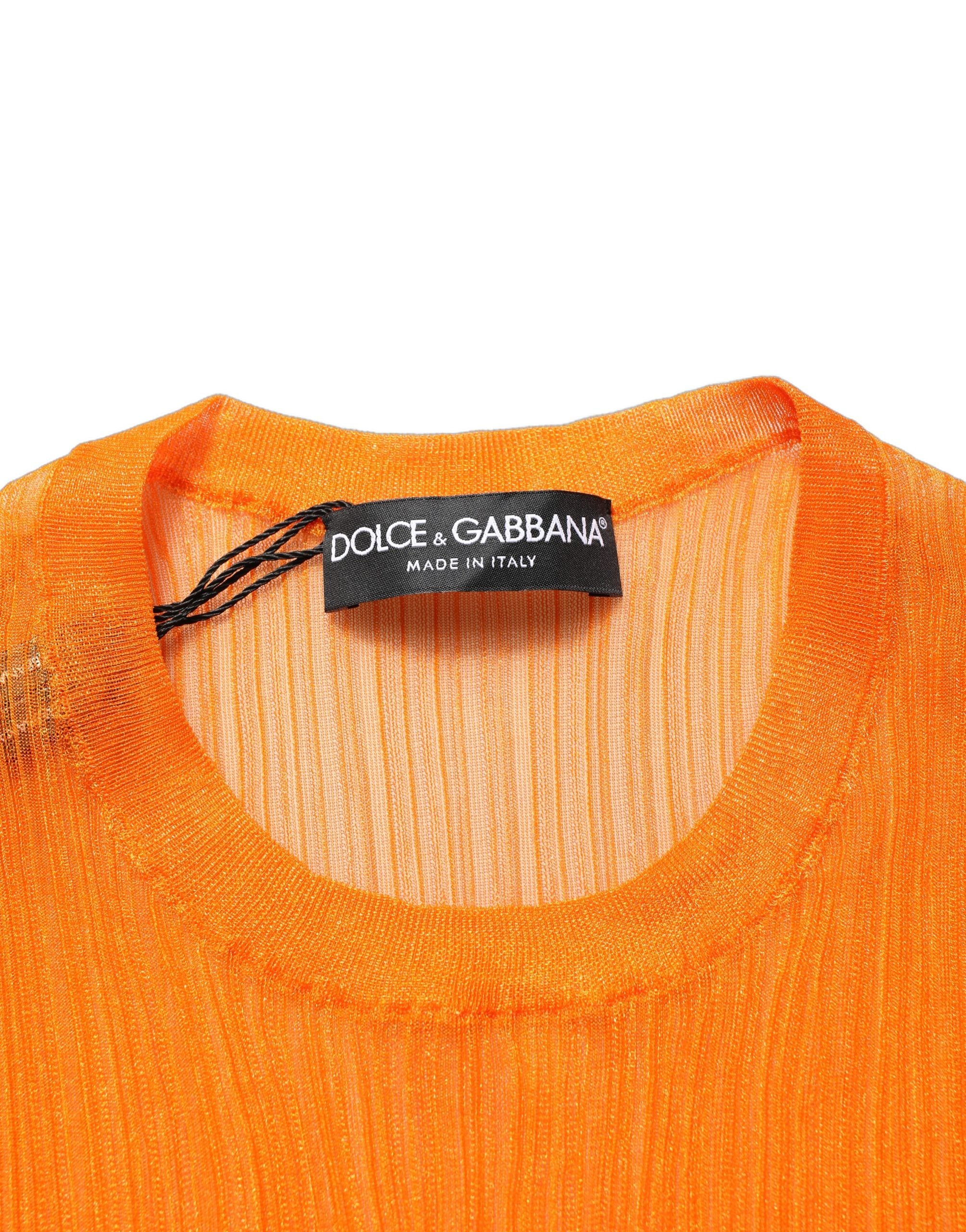 Dolce & Gabbana Orange See Through Crew Neck Blouse Tank Women's Top