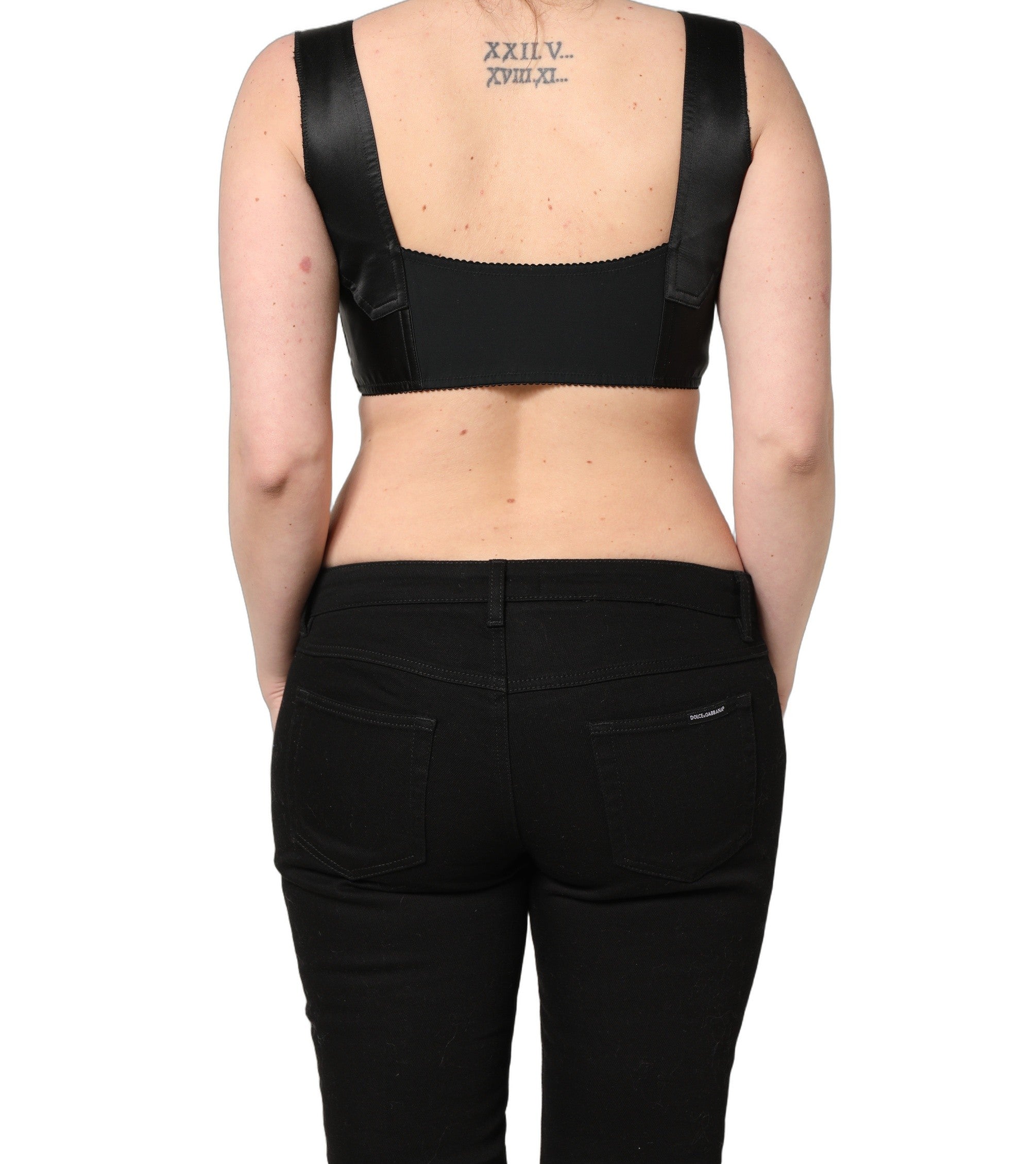 Dolce & Gabbana Black Satin Nylon Corset Sleeveless Cropped Women's Top (Pre-Owned)