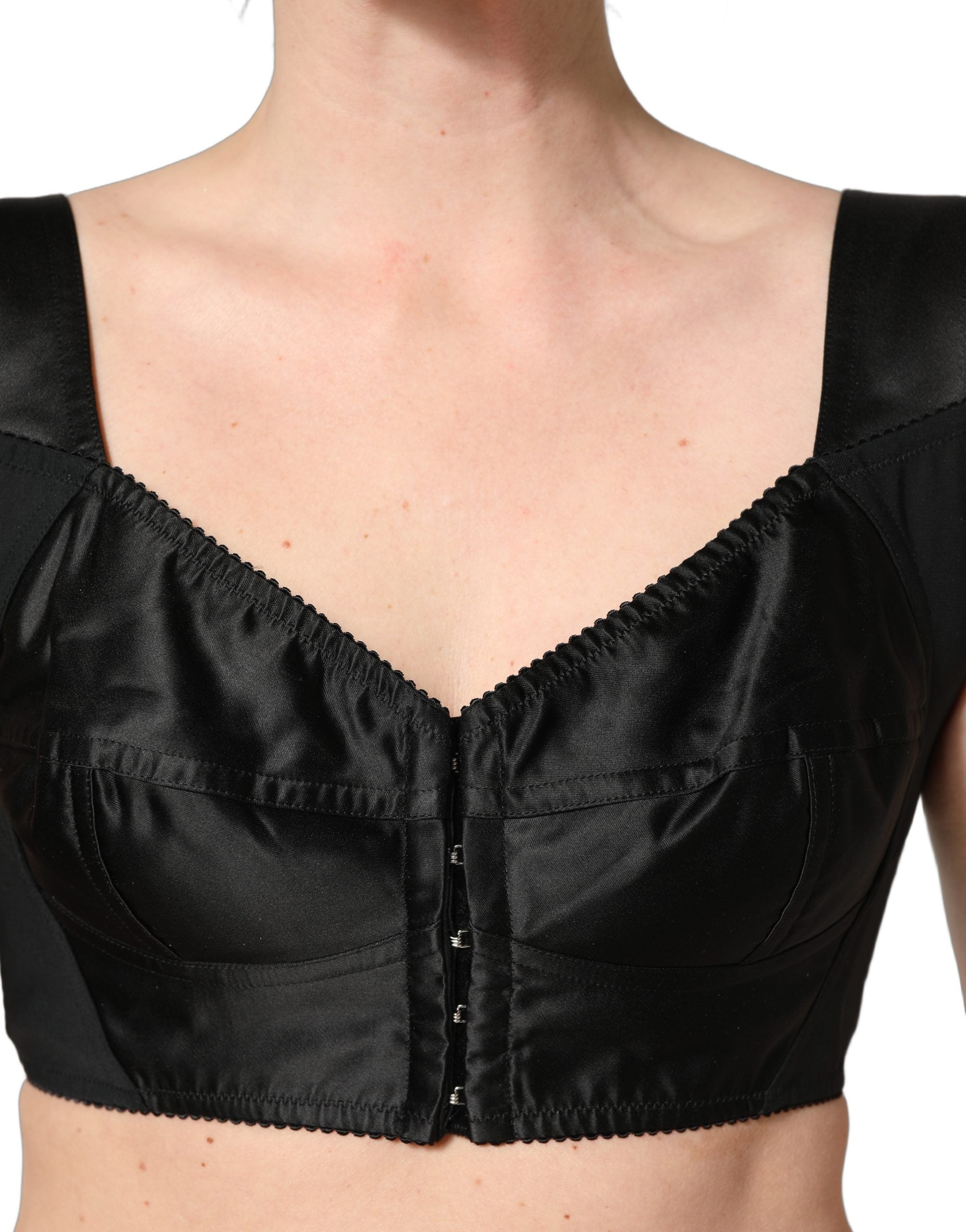 Dolce & Gabbana Black Satin Nylon Corset Sleeveless Cropped Women's Top (Pre-Owned)