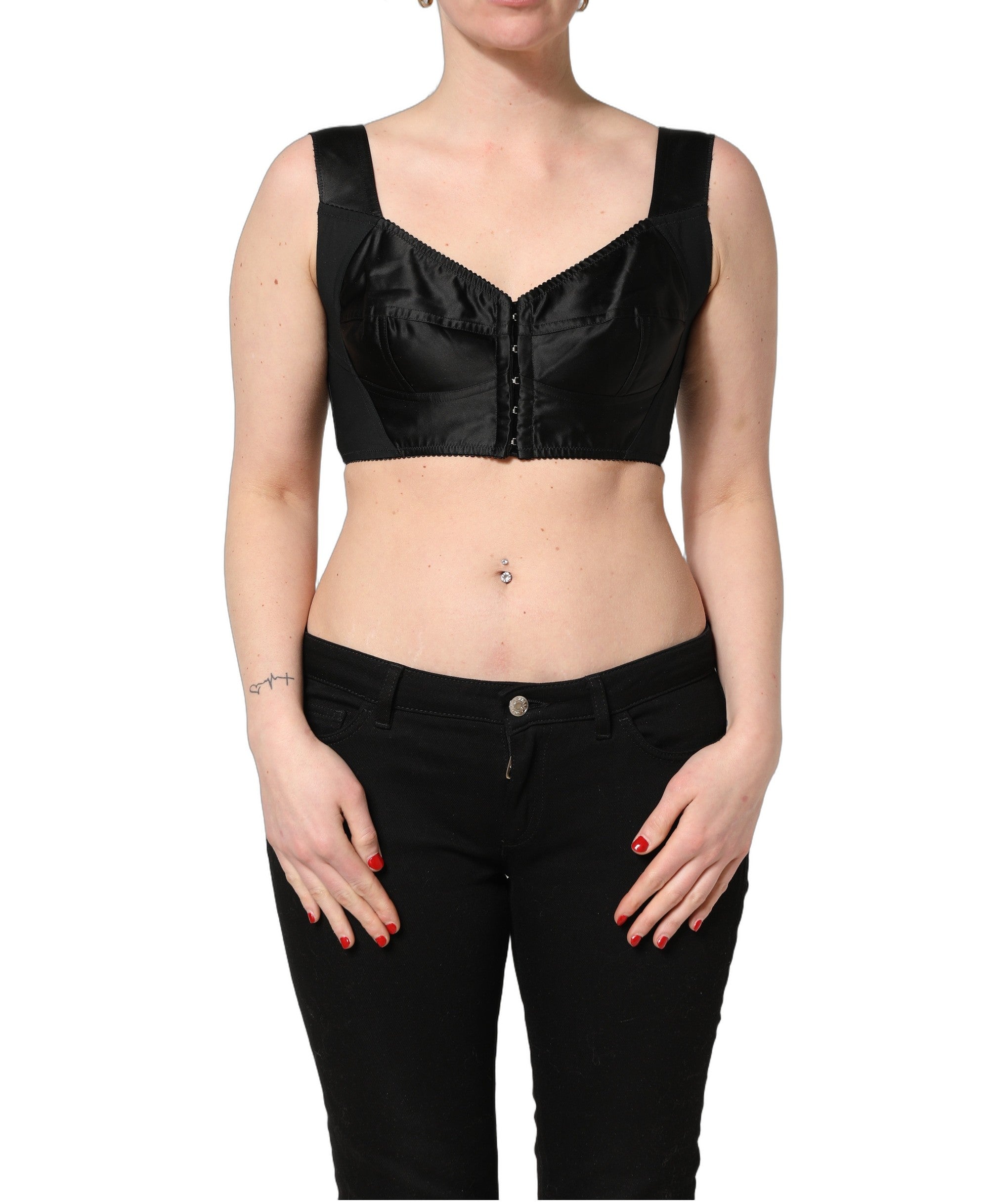 Dolce & Gabbana Black Satin Nylon Corset Sleeveless Cropped Women's Top (Pre-Owned)