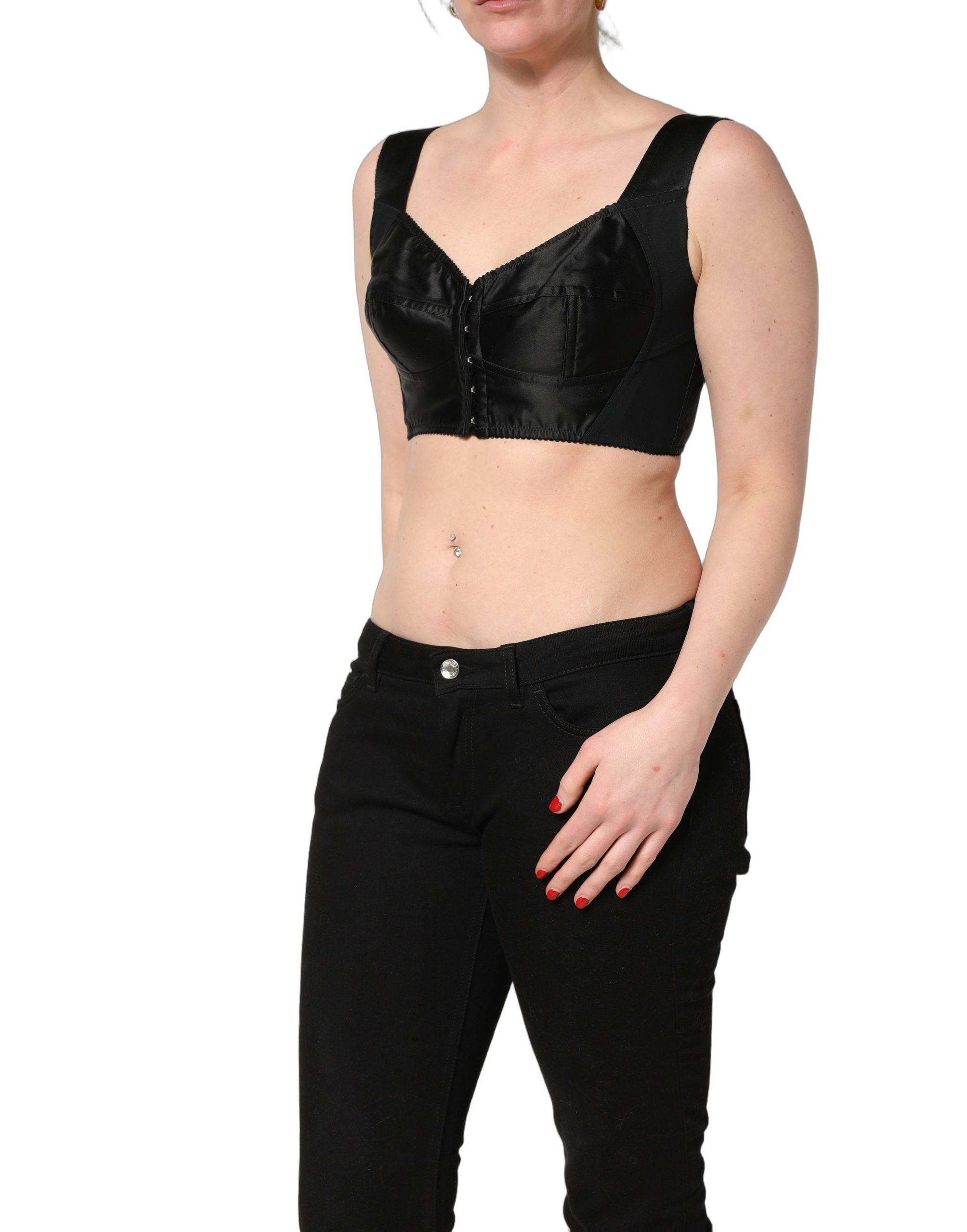 Dolce & Gabbana Black Satin Nylon Corset Sleeveless Cropped Women's Top (Pre-Owned)