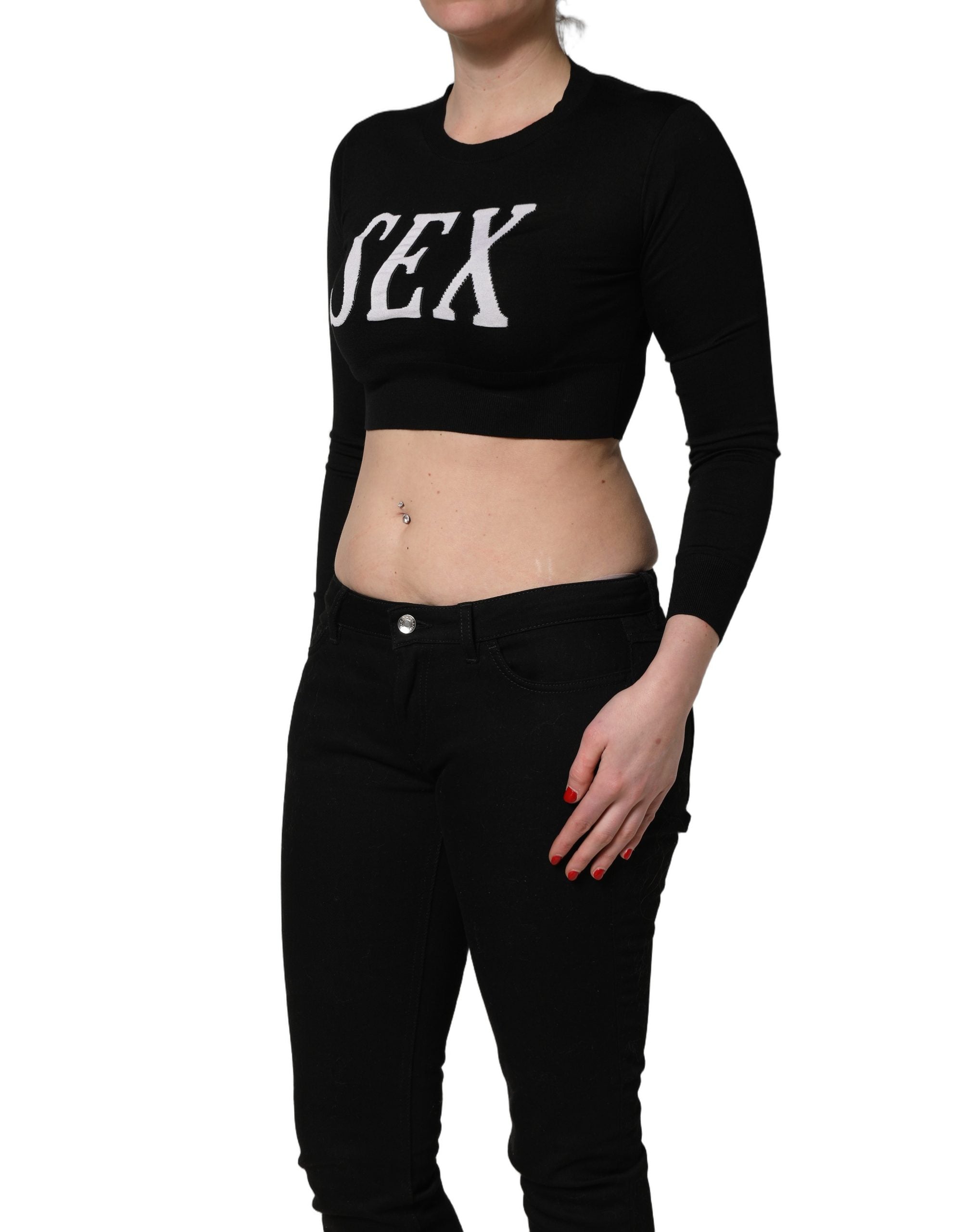Dolce & Gabbana Black Graphic Print Long-Sleeved Women's Top
