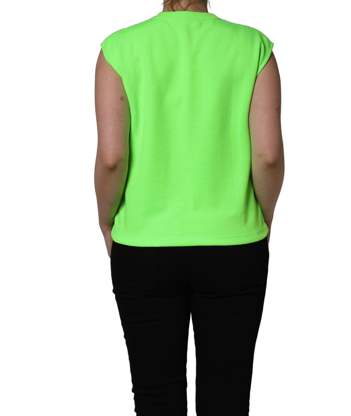 Dolce & Gabbana Neon Green DG Sequined Sleeveless Jersey Women's Top