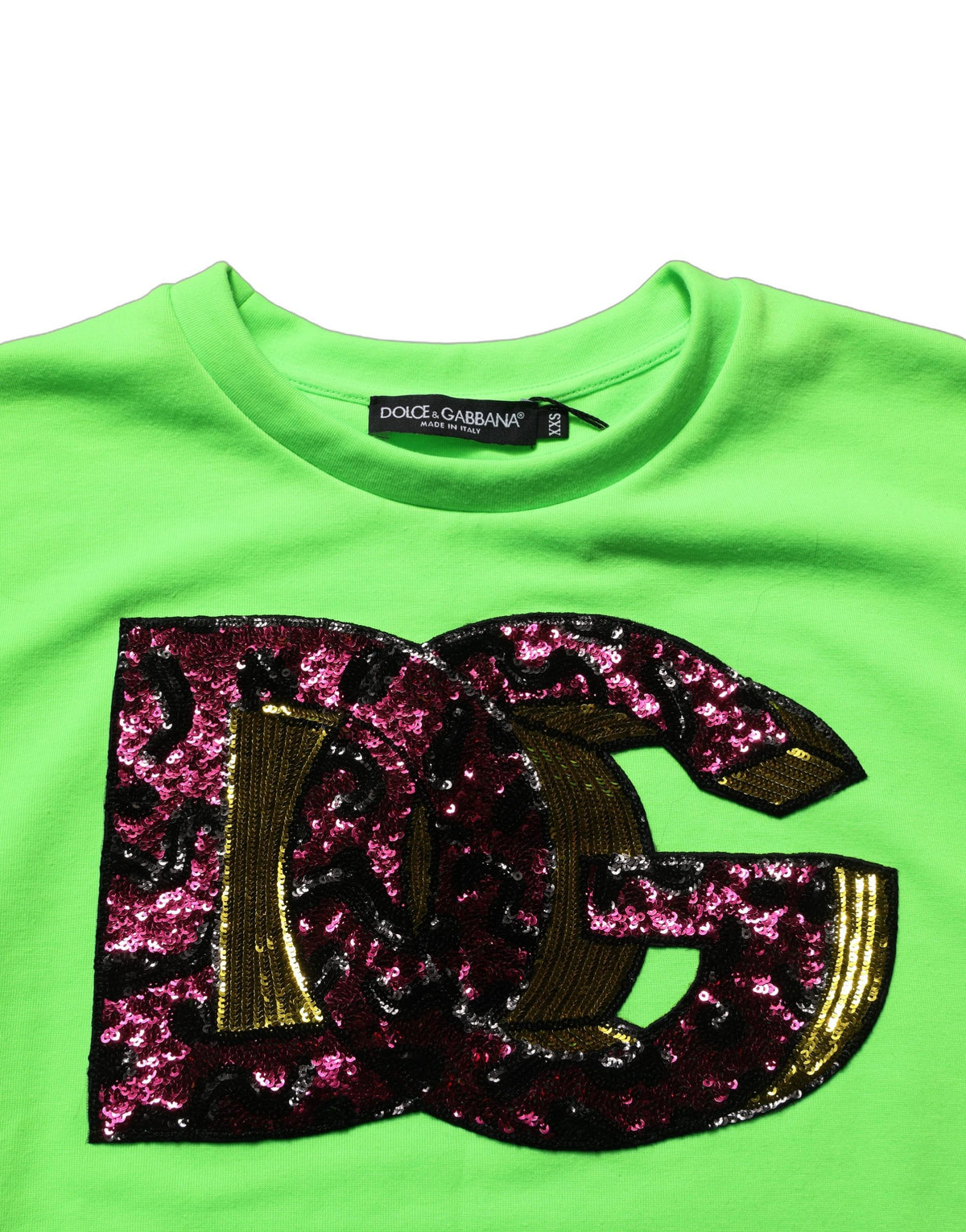 Dolce & Gabbana Neon Green DG Sequined Sleeveless Jersey Women's Top