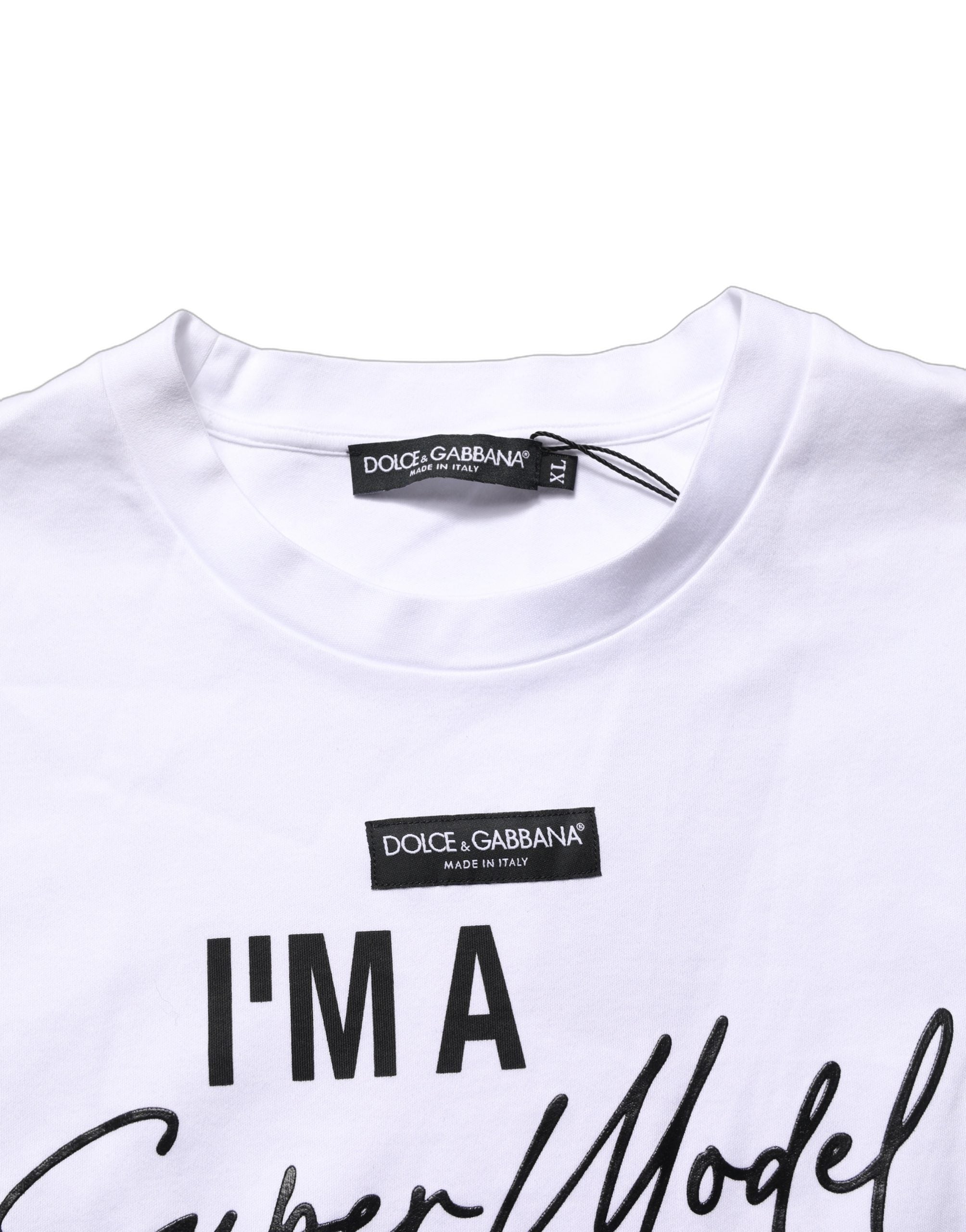 Dolce & Gabbana White I'm A Super Model Fan Print Jersey Women's T-shirt