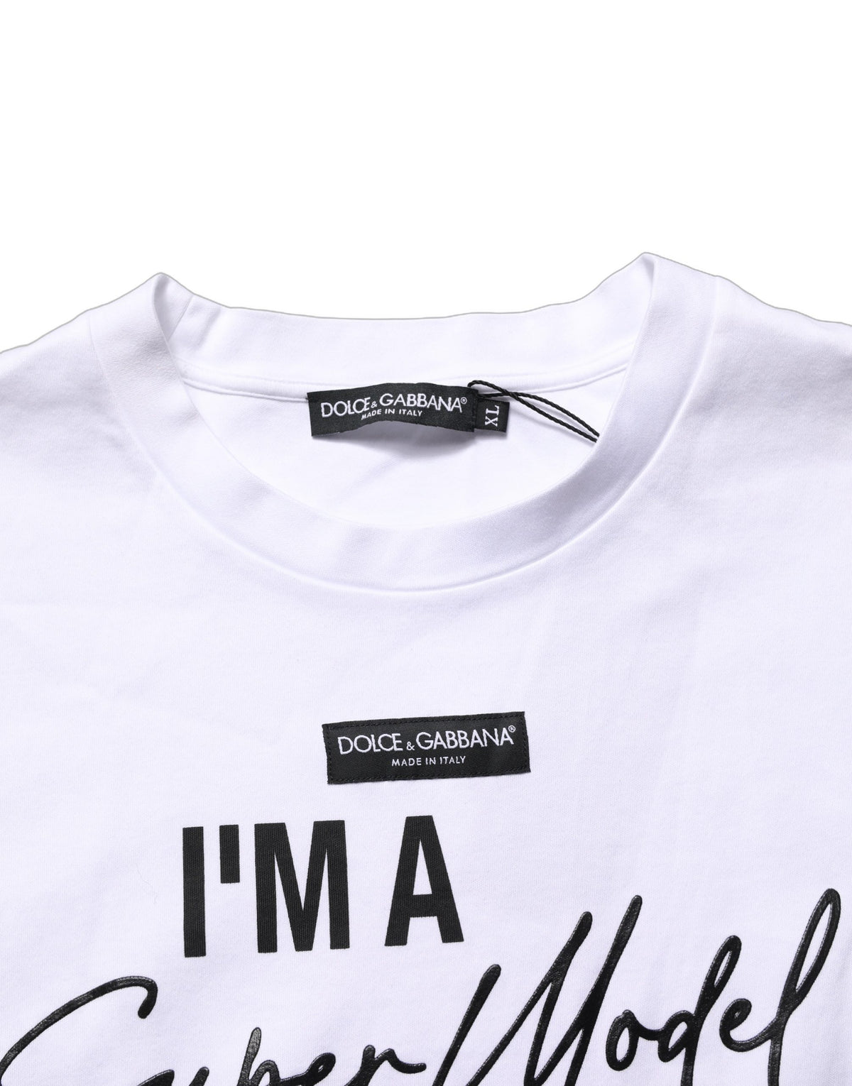 Dolce & Gabbana White I'm A Super Model Fan Print Jersey Women's T-shirt