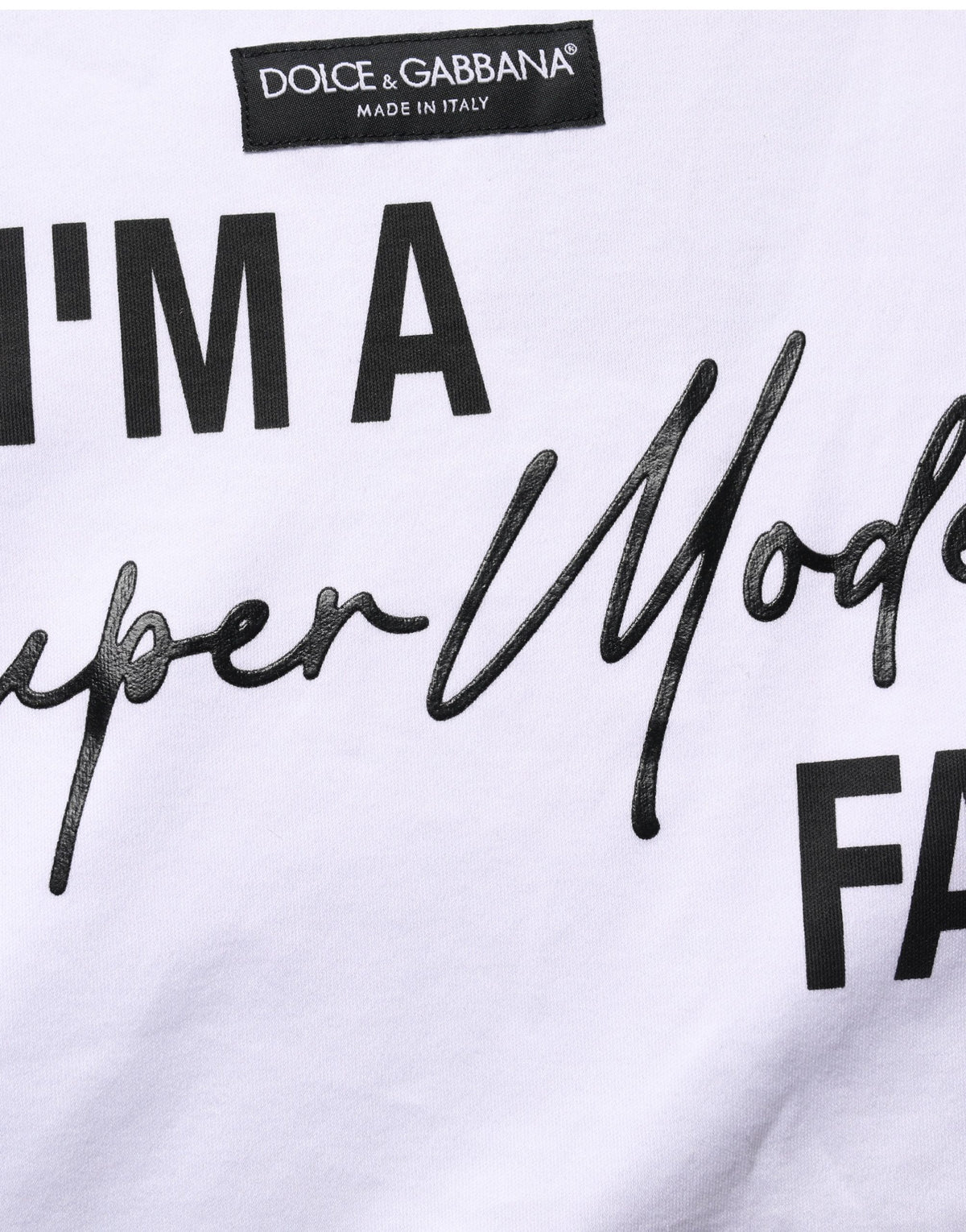 Dolce & Gabbana White I'm A Super Model Fan Print Jersey Women's T-shirt