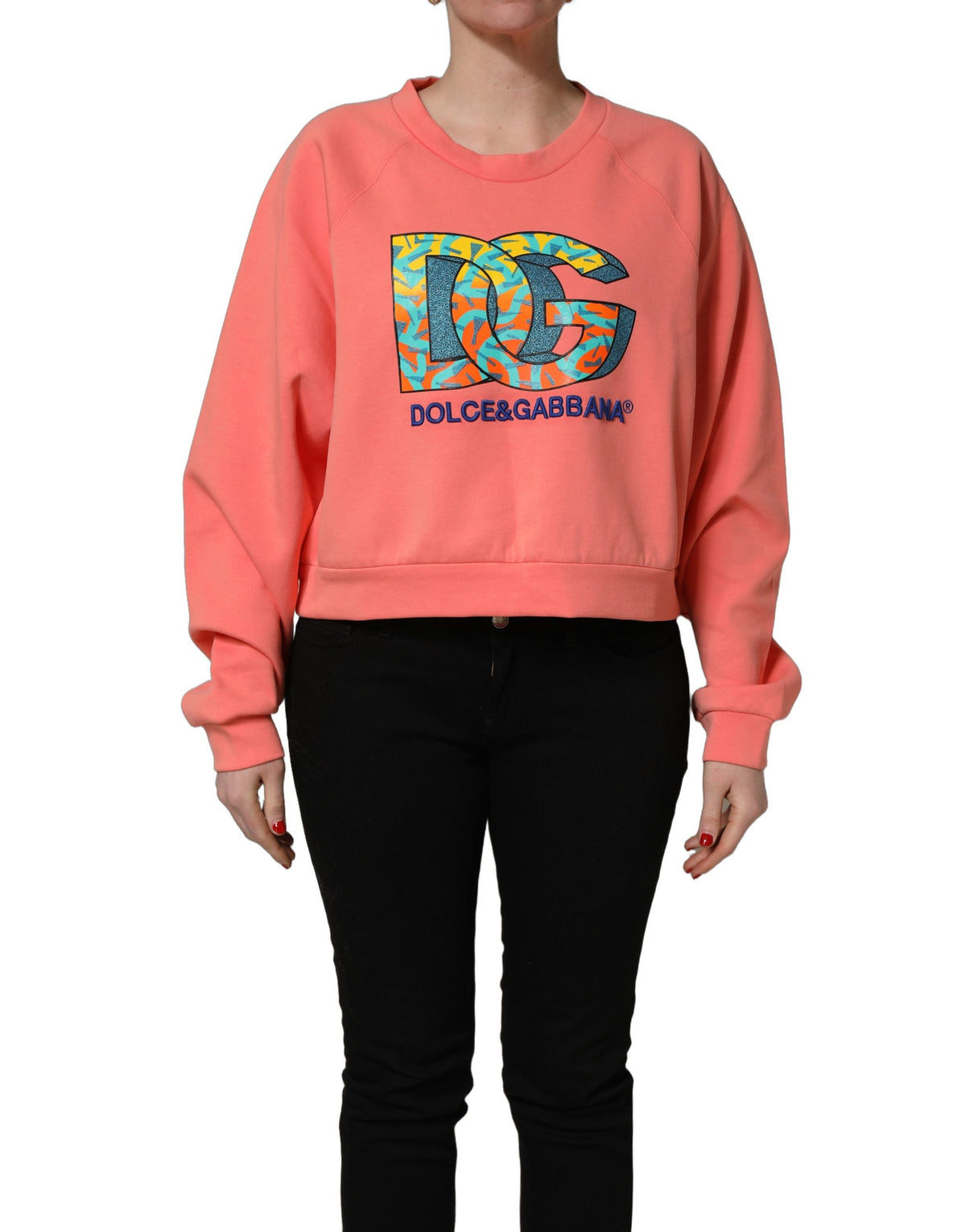 Dolce & Gabbana Pink Graphic Crew Neck Cropped Sweatshirt Women's Sweater (Pre-Owned)