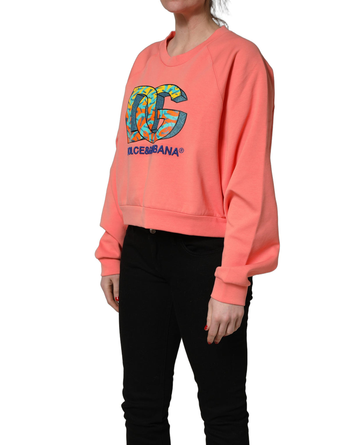 Dolce & Gabbana Pink Graphic Crew Neck Cropped Sweatshirt Women's Sweater (Pre-Owned)