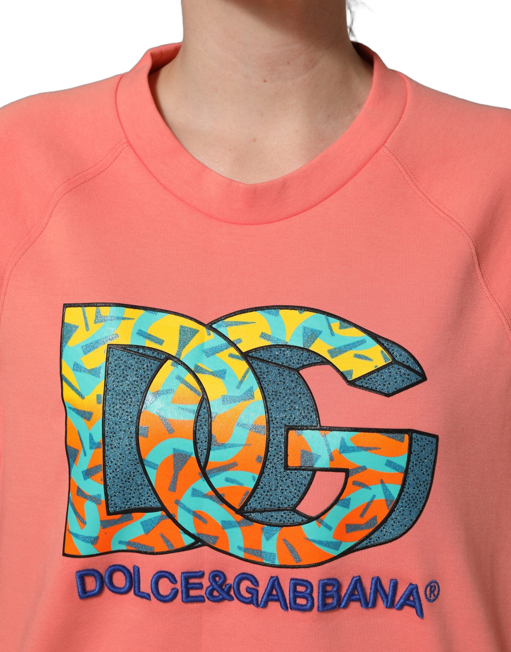 Dolce & Gabbana Pink Graphic Crew Neck Cropped Sweatshirt Women's Sweater (Pre-Owned)