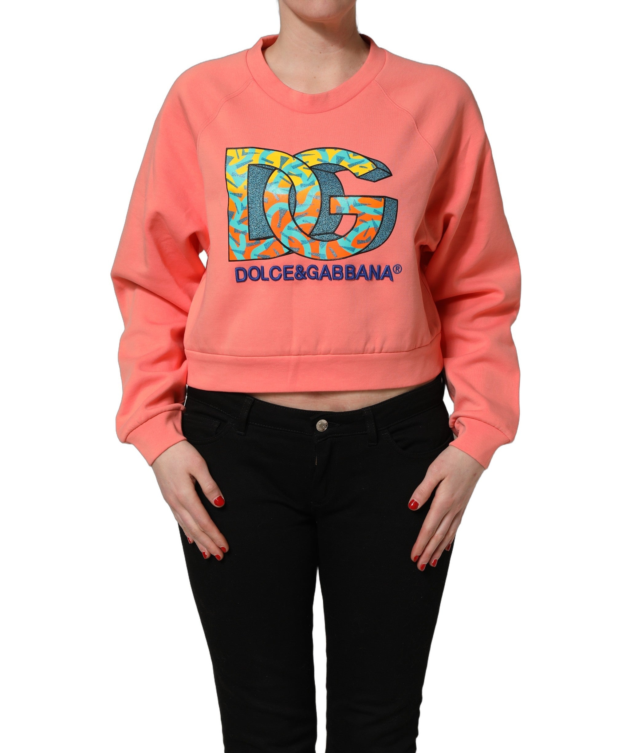 Dolce & Gabbana Pink Graphic Crew Neck Cropped Sweatshirt Women's Sweater (Pre-Owned)