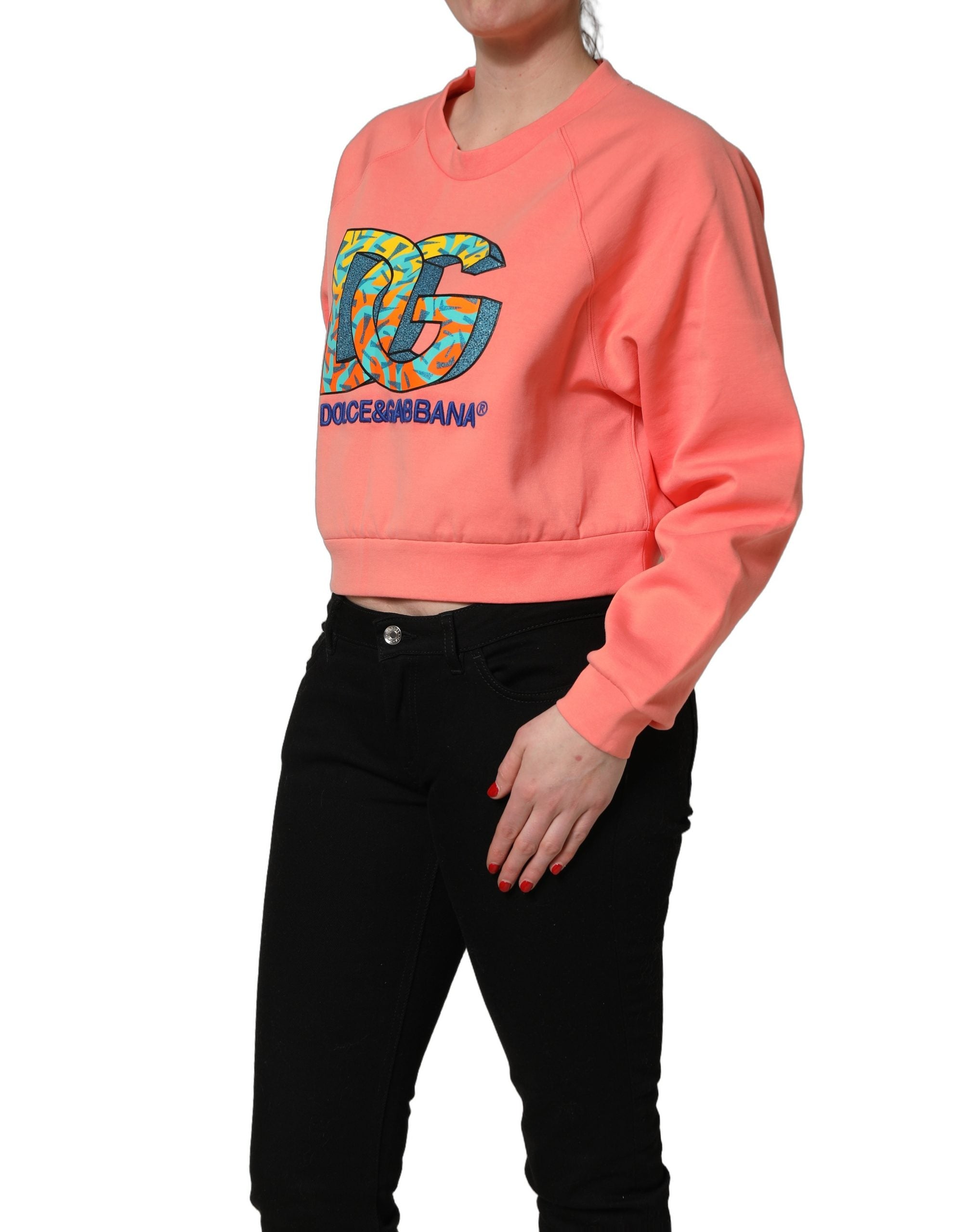 Dolce & Gabbana Pink Graphic Crew Neck Cropped Sweatshirt Women's Sweater (Pre-Owned)