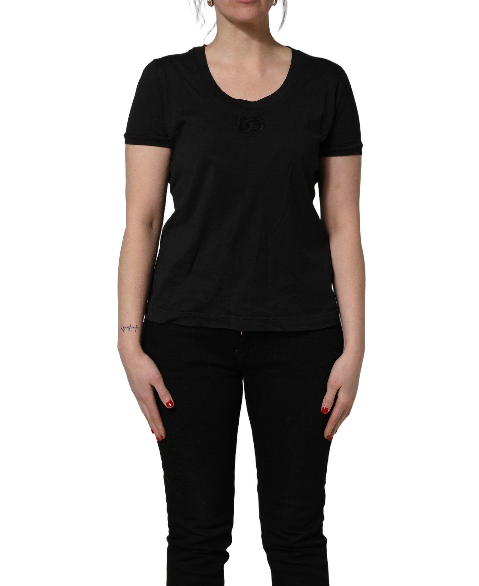Dolce & Gabbana Black Cotton Short-Sleeve Crew Neck Women's T-shirt