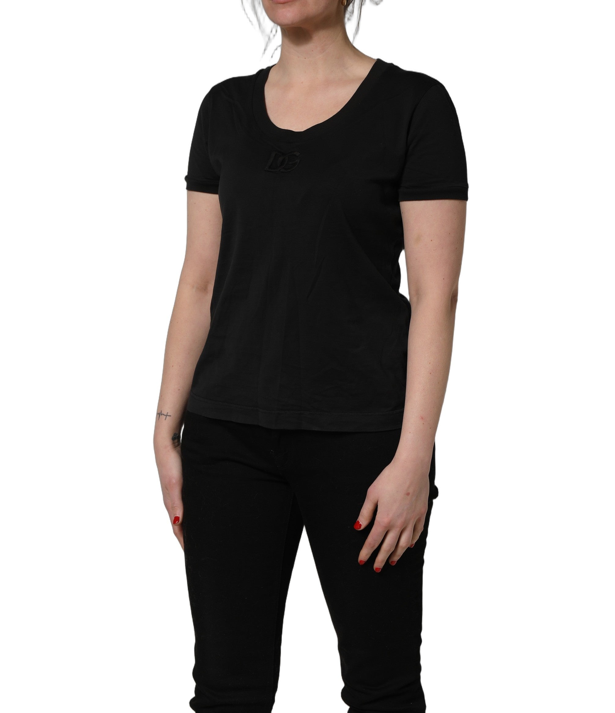 Dolce & Gabbana Black Cotton Short-Sleeve Crew Neck Women's T-shirt