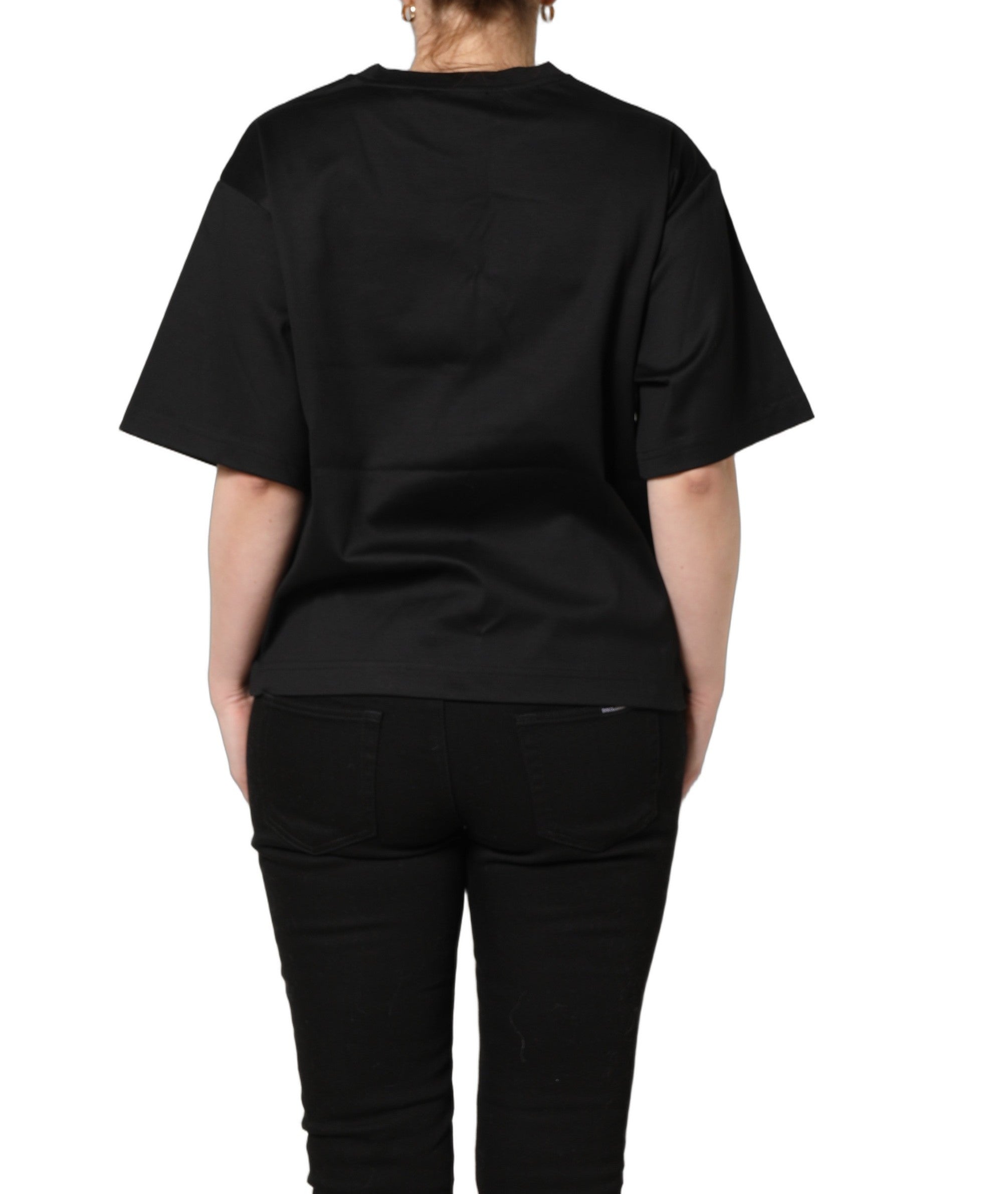 Dolce & Gabbana Black Jersey Graphic Short Sleeve Crew Neck Women's T-shirt
