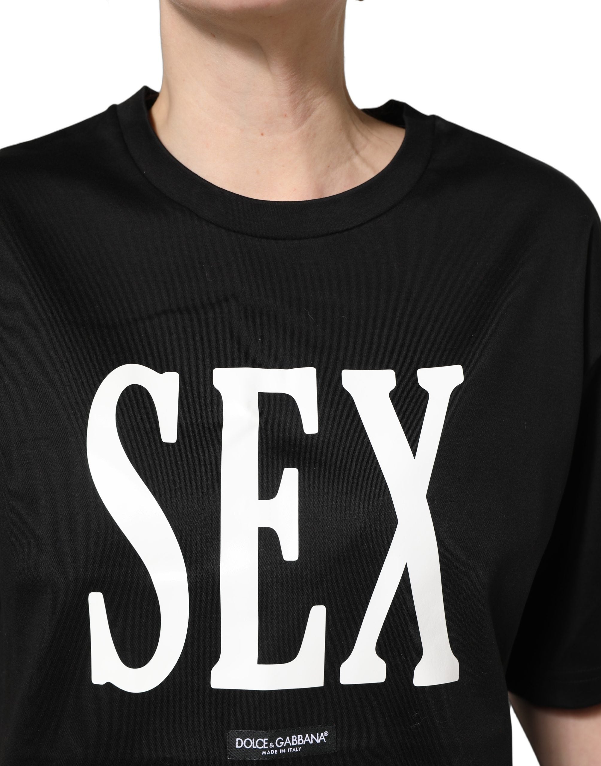 Dolce & Gabbana Black Jersey Graphic Short Sleeve Crew Neck Women's T-shirt