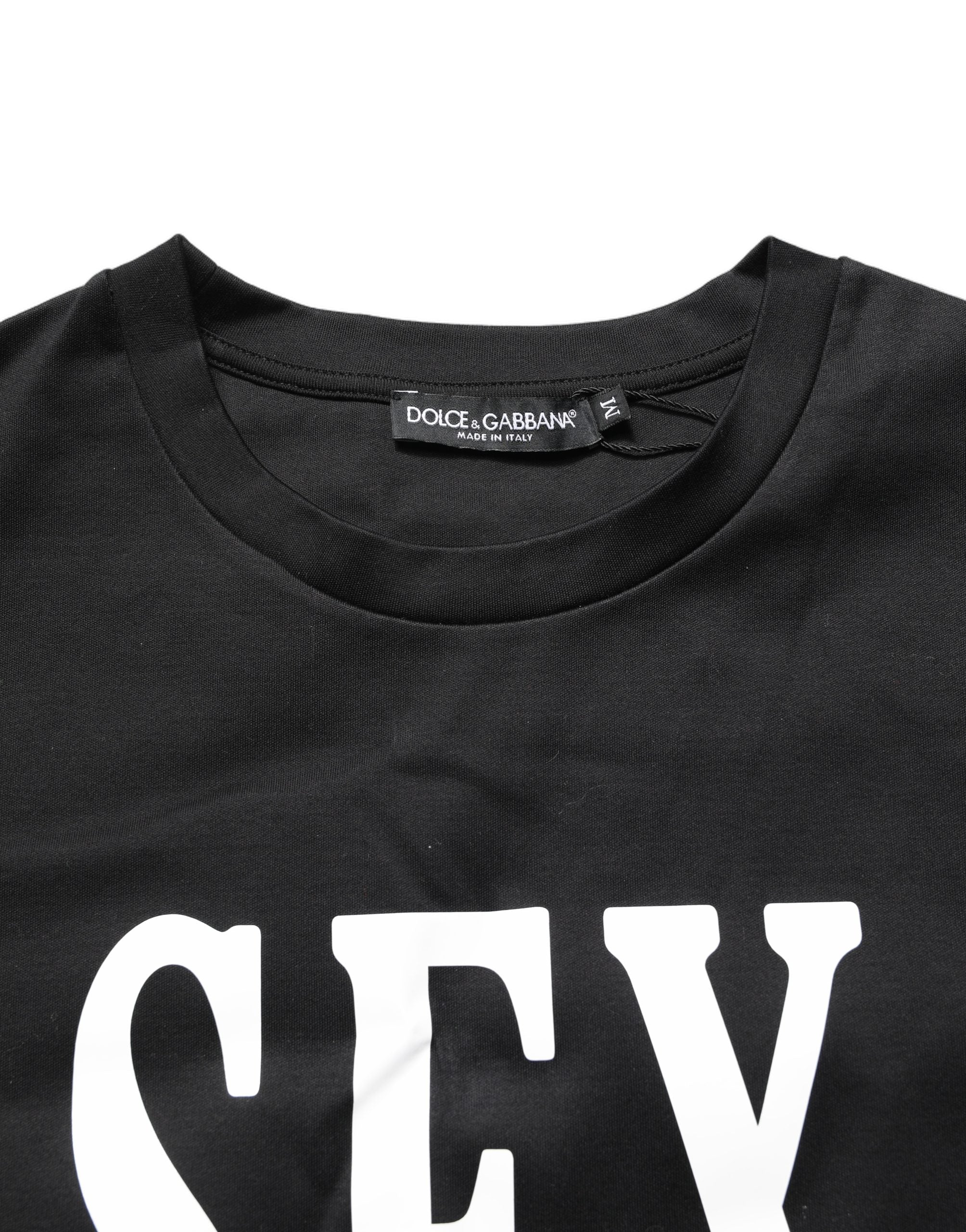Dolce & Gabbana Black Jersey Graphic Short Sleeve Crew Neck Women's T-shirt