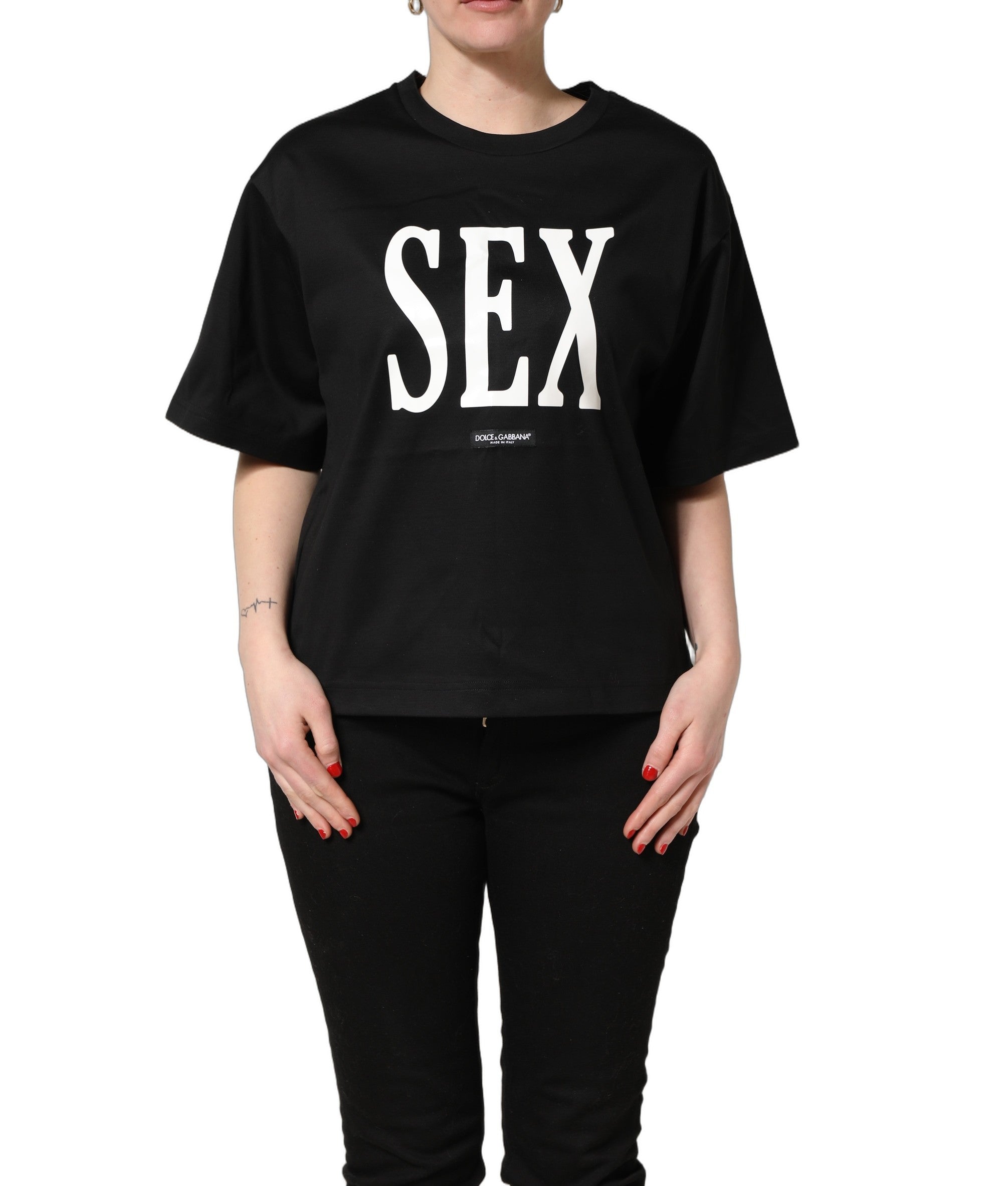 Dolce & Gabbana Black Jersey Graphic Short Sleeve Crew Neck Women's T-shirt