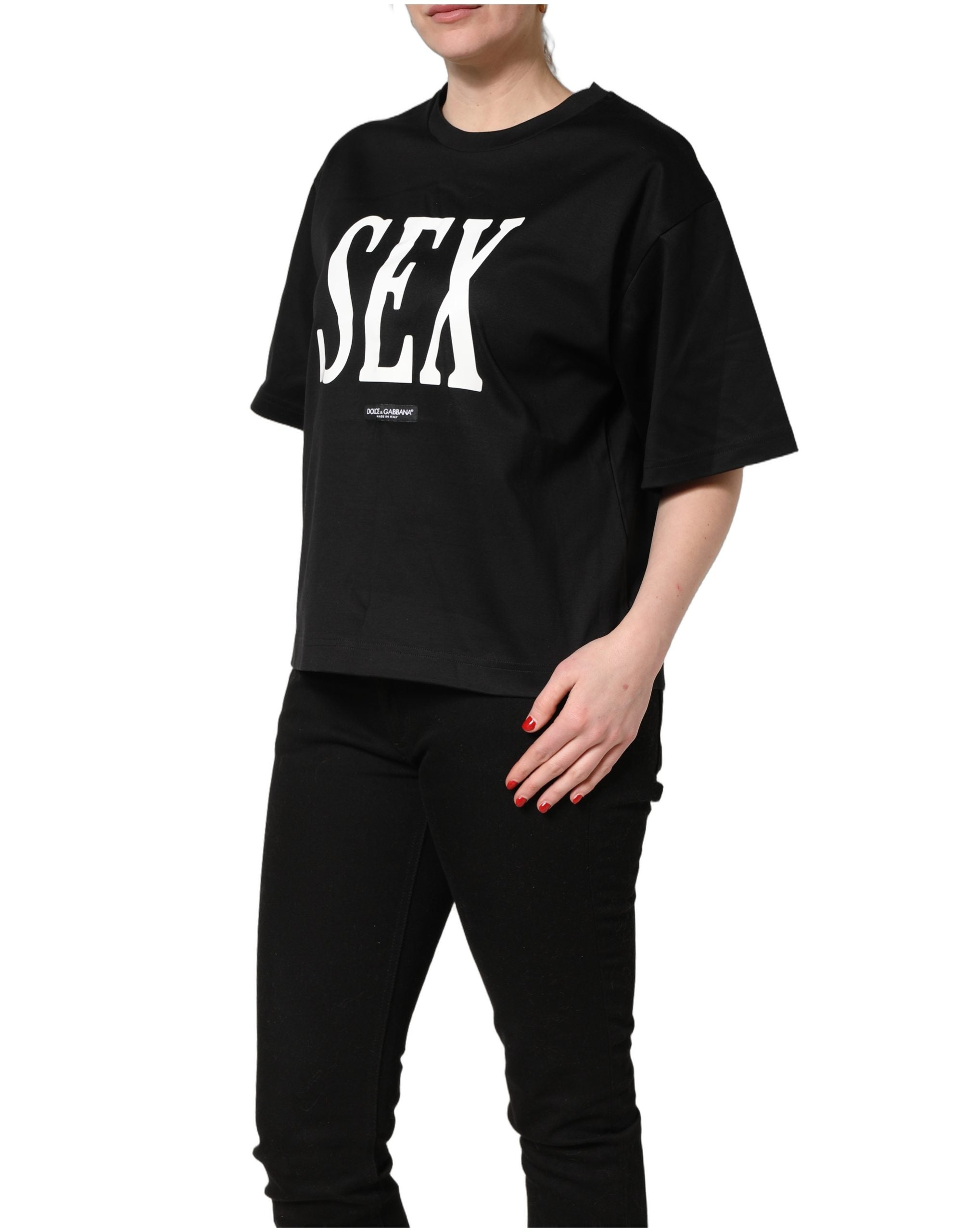 Dolce & Gabbana Black Jersey Graphic Short Sleeve Crew Neck Women's T-shirt