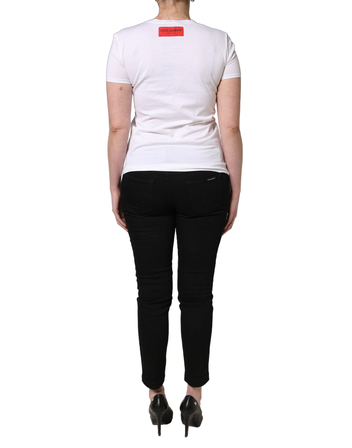 Dolce & Gabbana White Floral Graphic Short Sleeve Crew Neck Women's T-shirt (Pre-Owned)