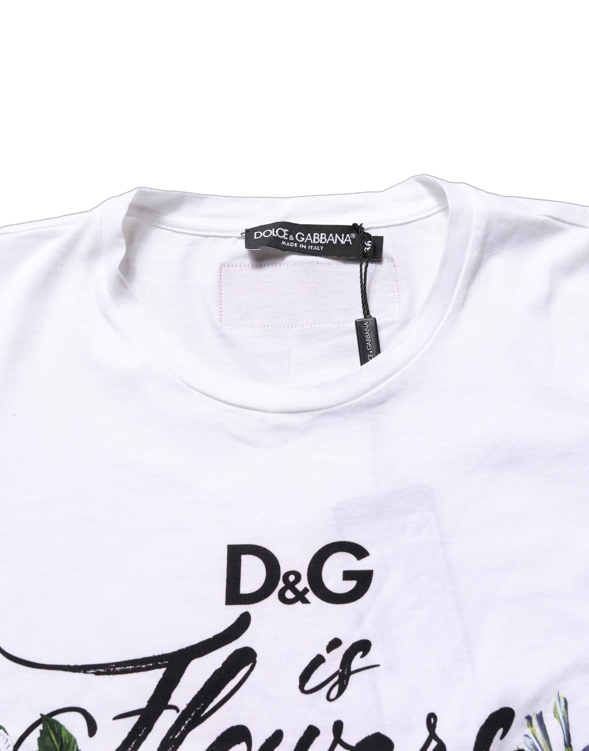 Dolce & Gabbana White Floral Graphic Short Sleeve Crew Neck Women's T-shirt (Pre-Owned)
