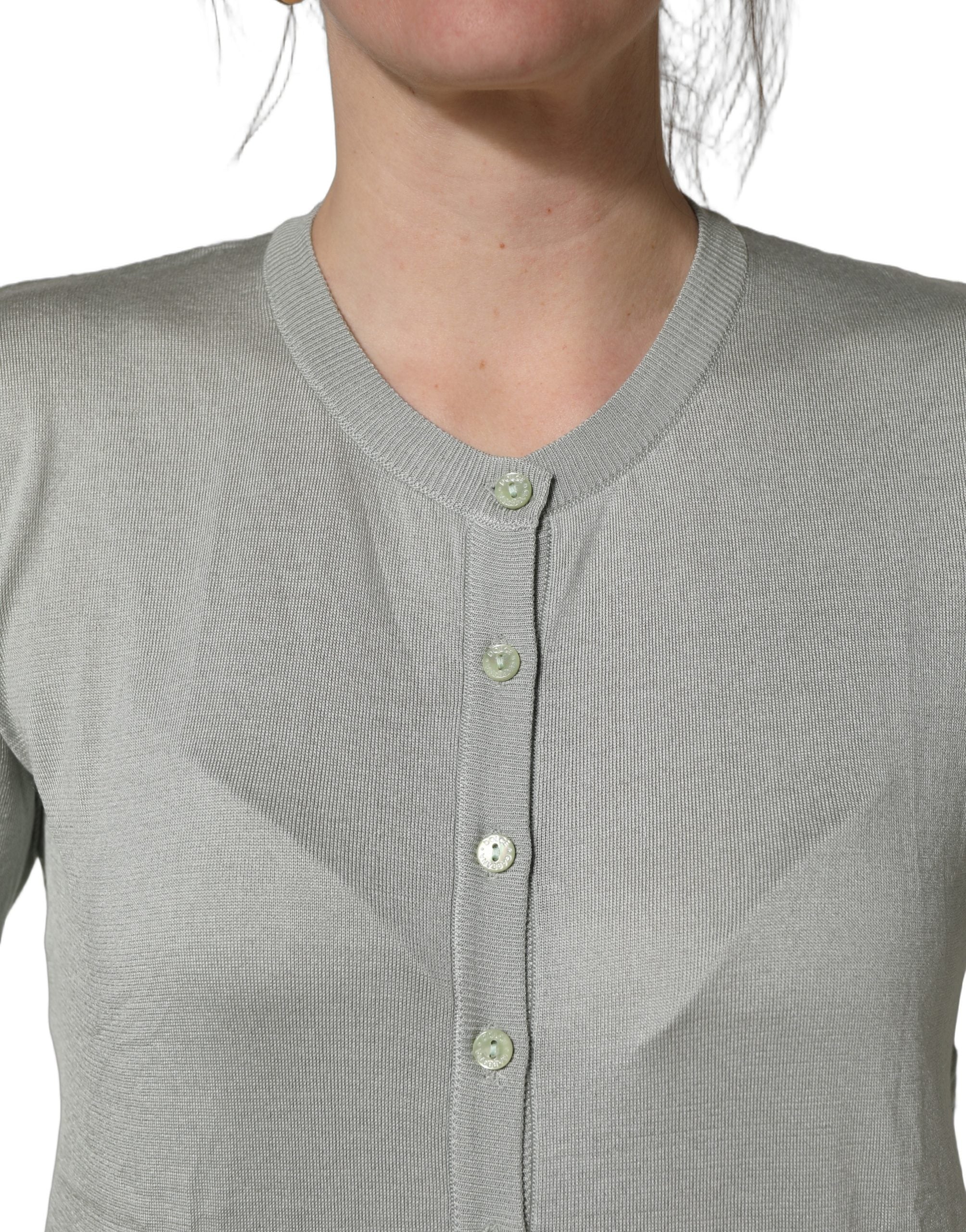 Dolce & Gabbana Green Button Down Silk Long Sleeve Cardigan Women's Sweater (Pre-Owned)