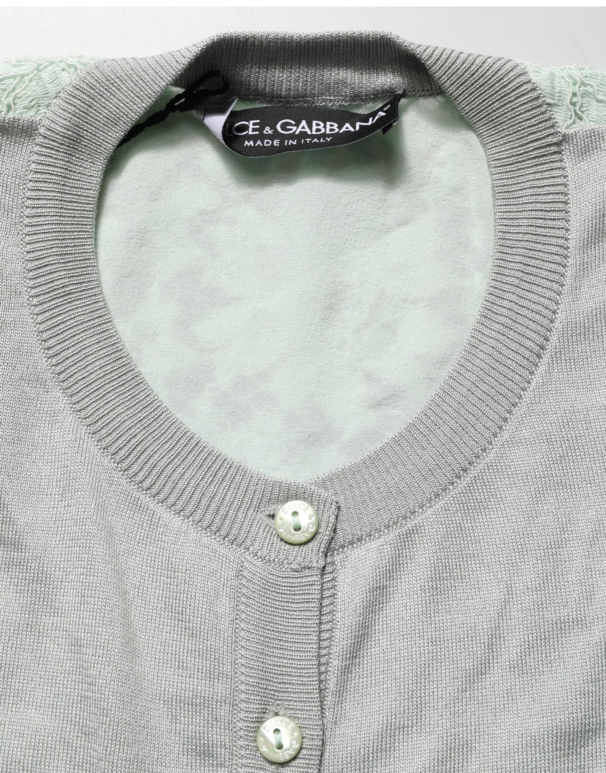 Dolce & Gabbana Green Button Down Silk Long Sleeve Cardigan Women's Sweater (Pre-Owned)