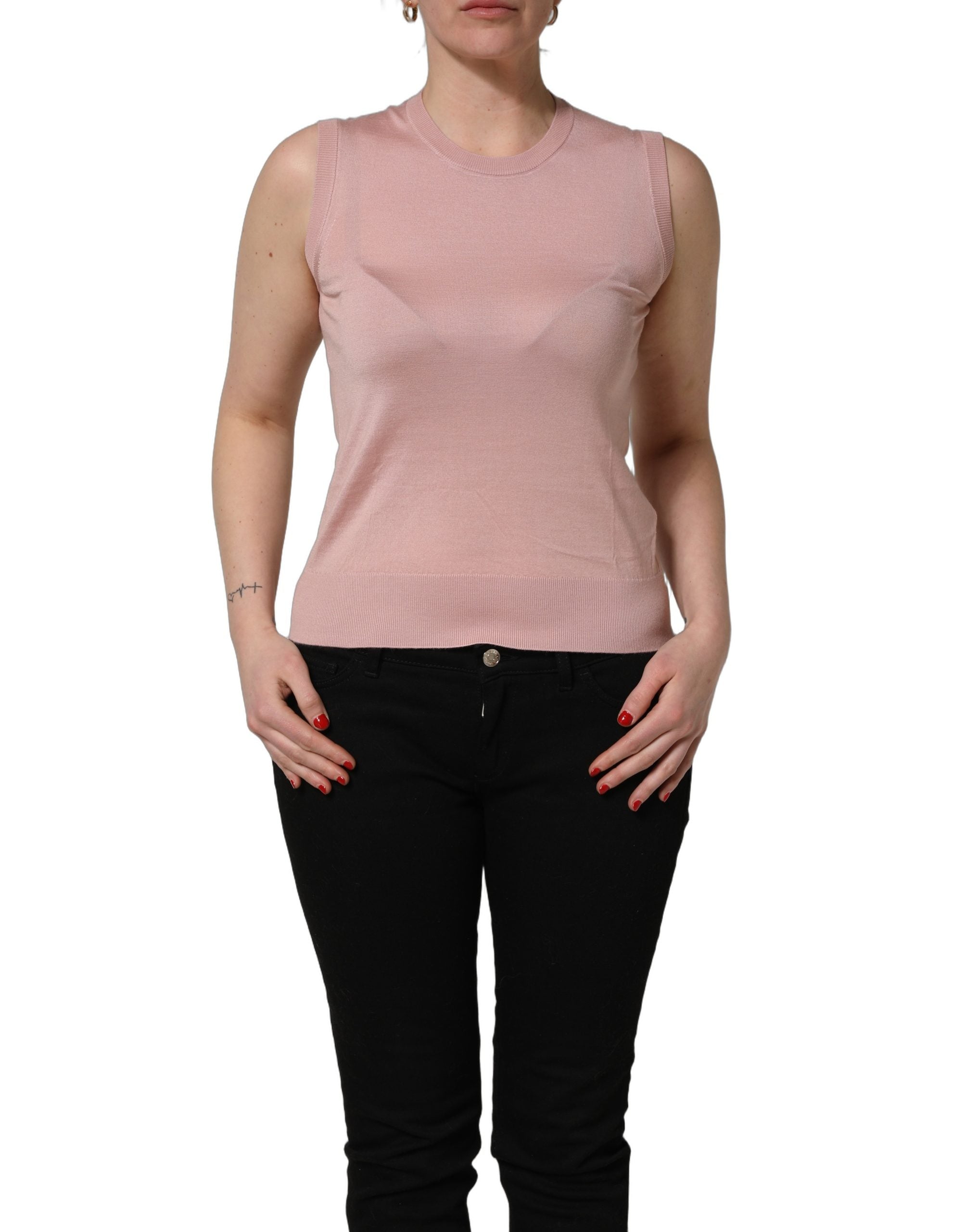 Dolce & Gabbana Pink Sleeveless Cashmere Knitted Tank Women's Top