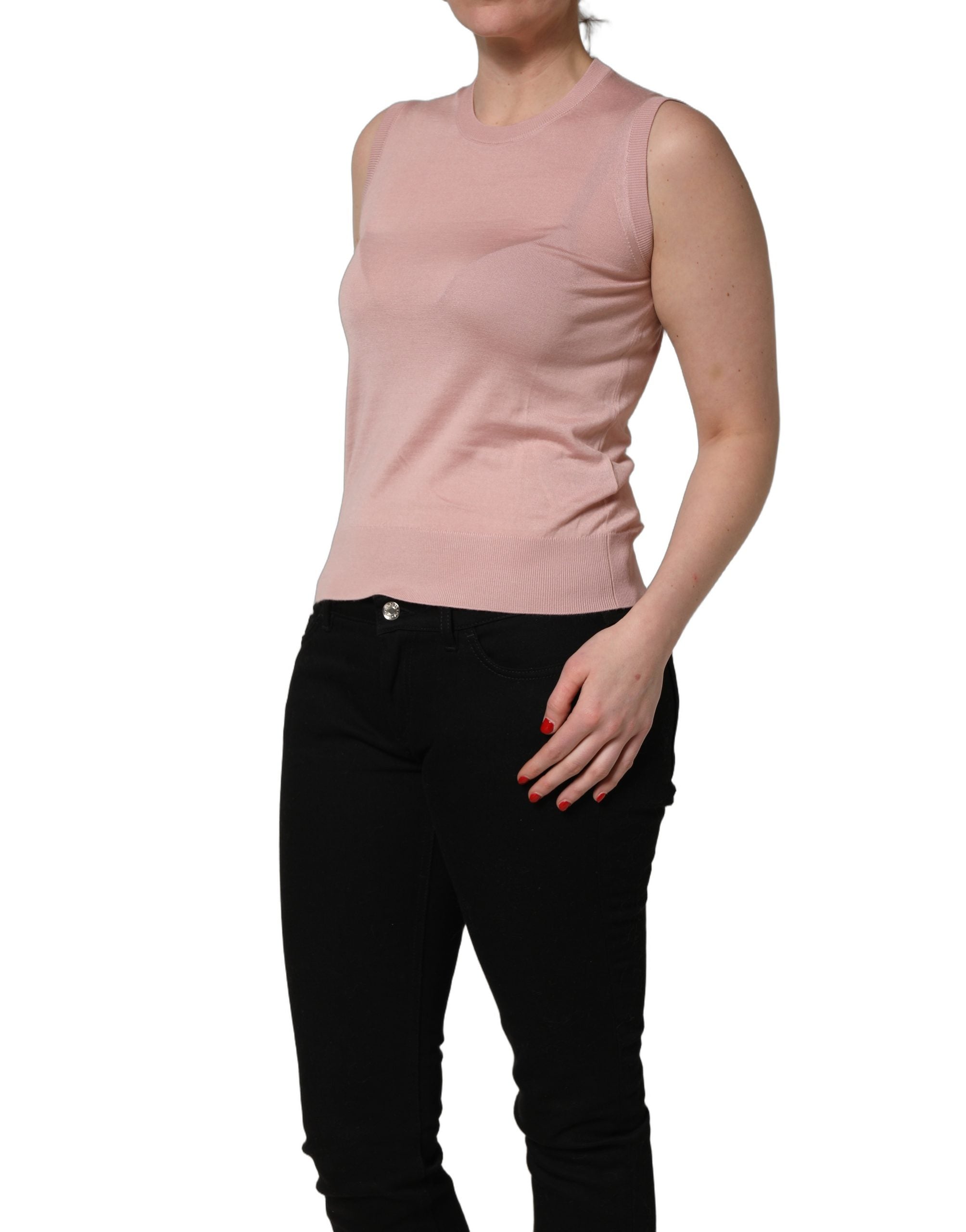 Dolce & Gabbana Pink Sleeveless Cashmere Knitted Tank Women's Top