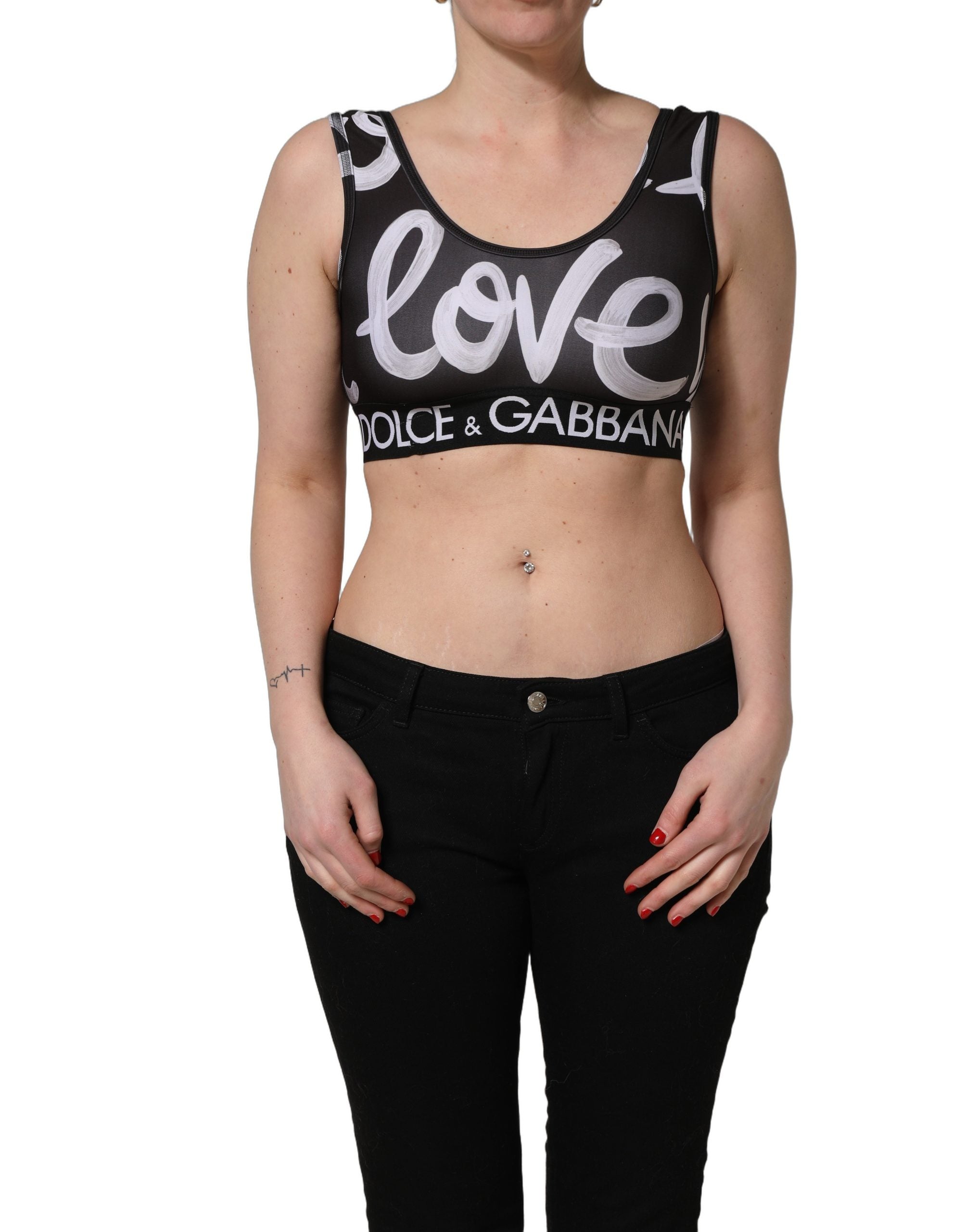 Dolce & Gabbana Black DG Love Yourself Sports Bra Cropped Women's Top (Pre-Owned)