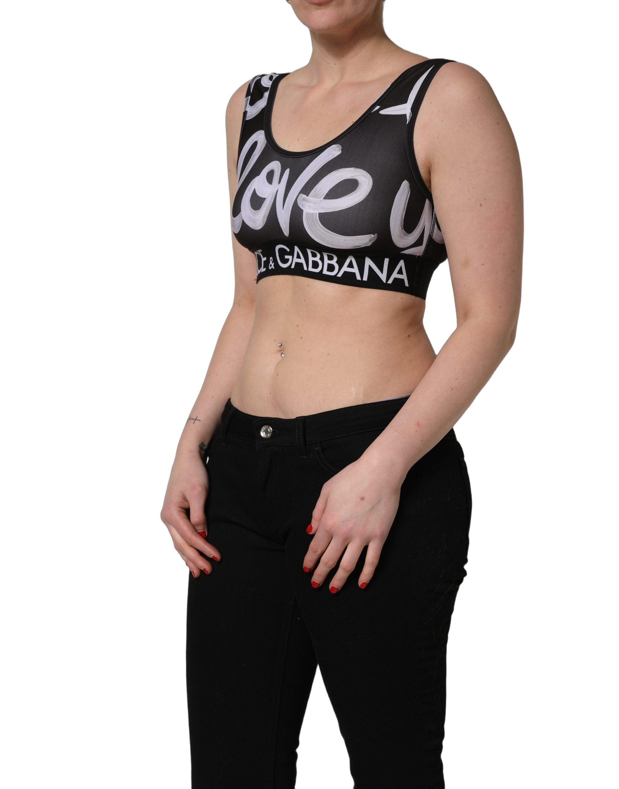 Dolce & Gabbana Black DG Love Yourself Sports Bra Cropped Women's Top (Pre-Owned)