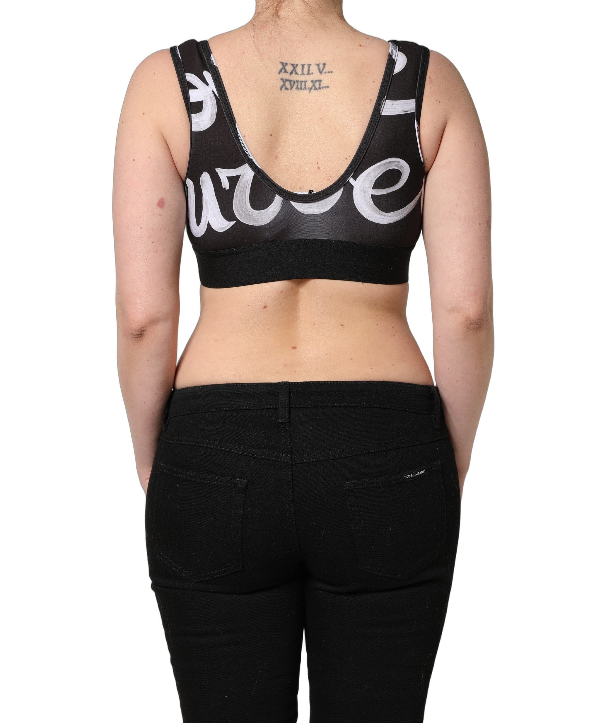 Dolce & Gabbana Black DG Love Yourself Sports Bra Cropped Women's Top (Pre-Owned)