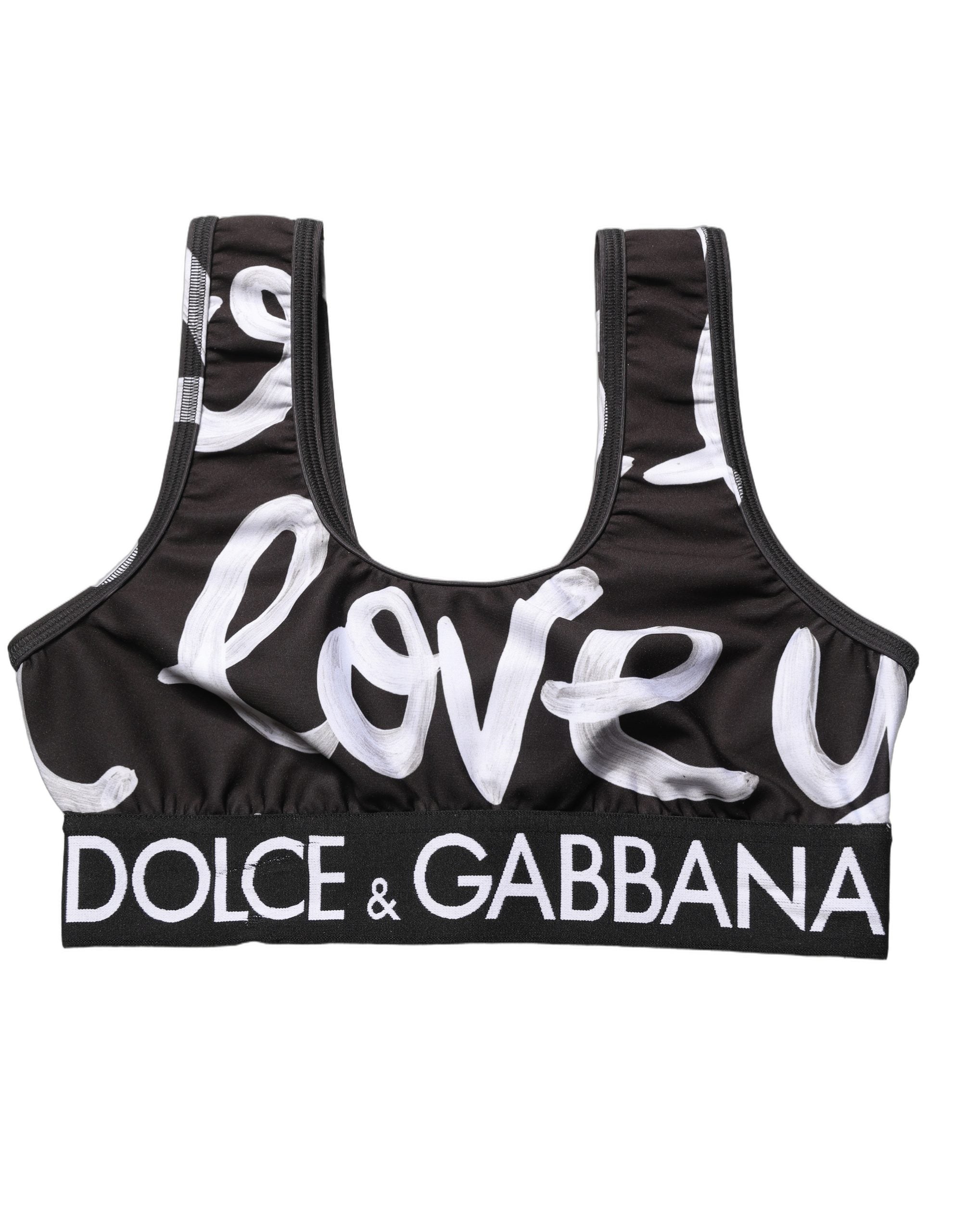 Dolce & Gabbana Black DG Love Yourself Sports Bra Cropped Women's Top (Pre-Owned)