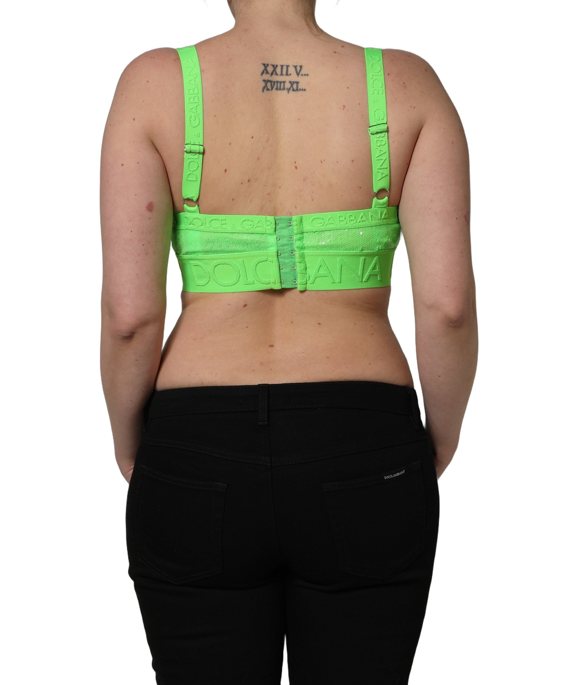 Dolce & Gabbana Neon Green Soft Cup Logo-Trim Bra Cropped Women's Top