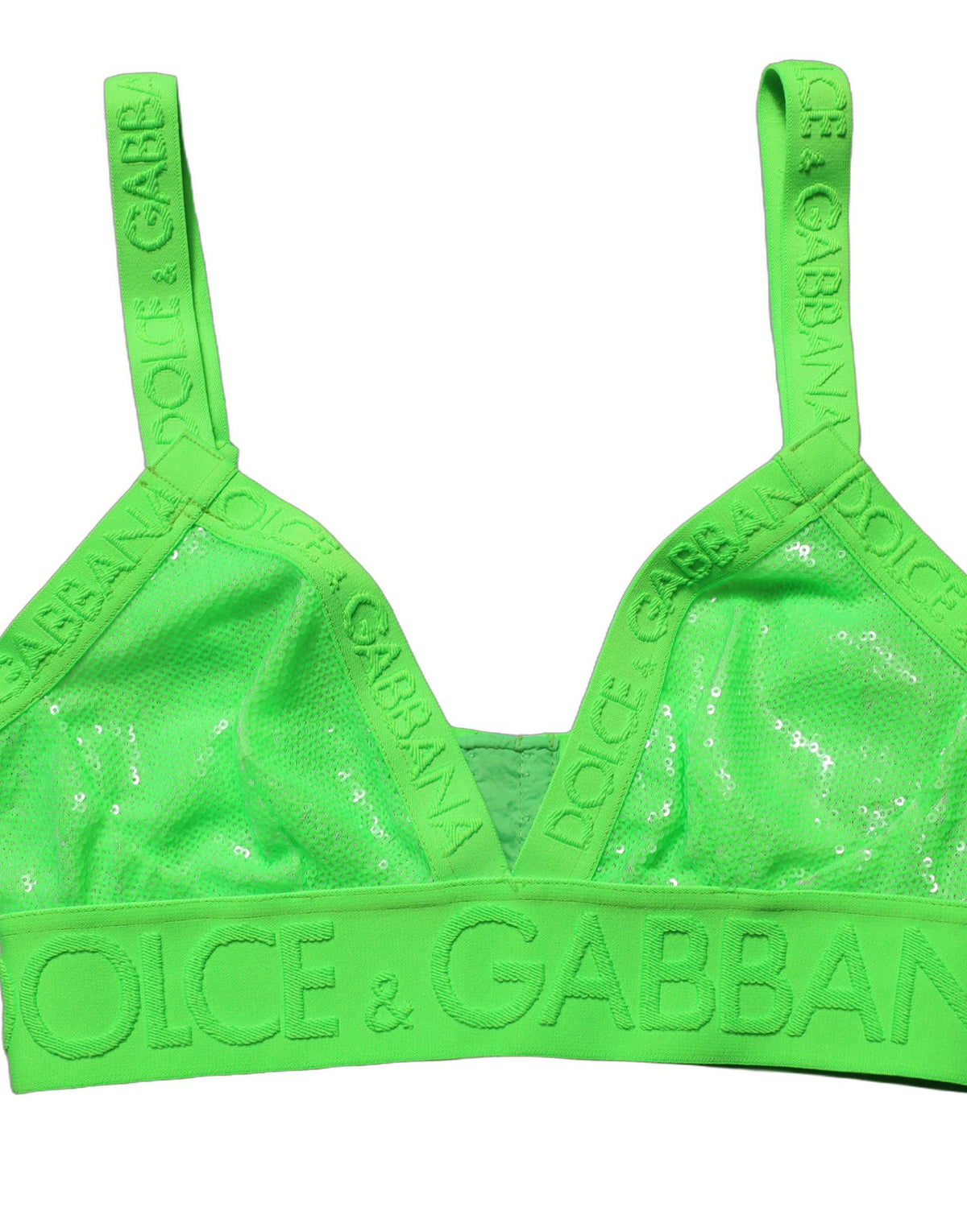 Dolce & Gabbana Neon Green Soft Cup Logo-Trim Bra Cropped Women's Top