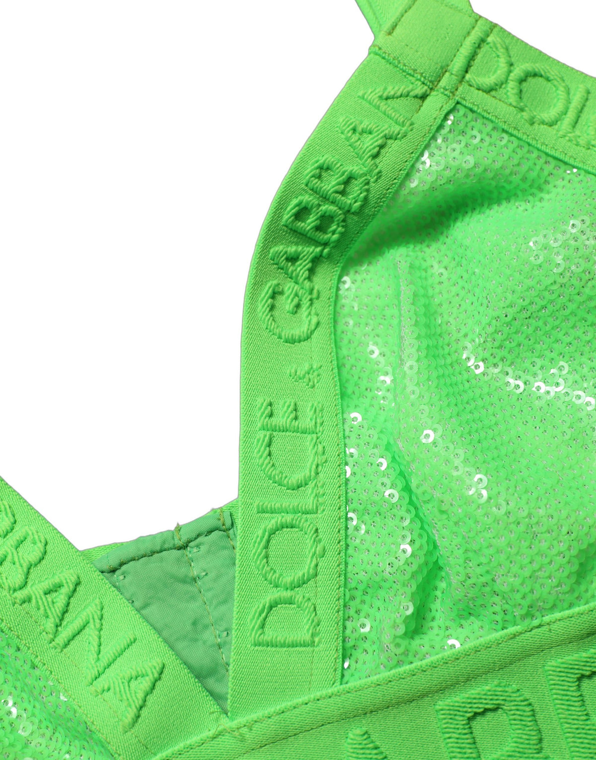 Dolce & Gabbana Neon Green Soft Cup Logo-Trim Bra Cropped Women's Top