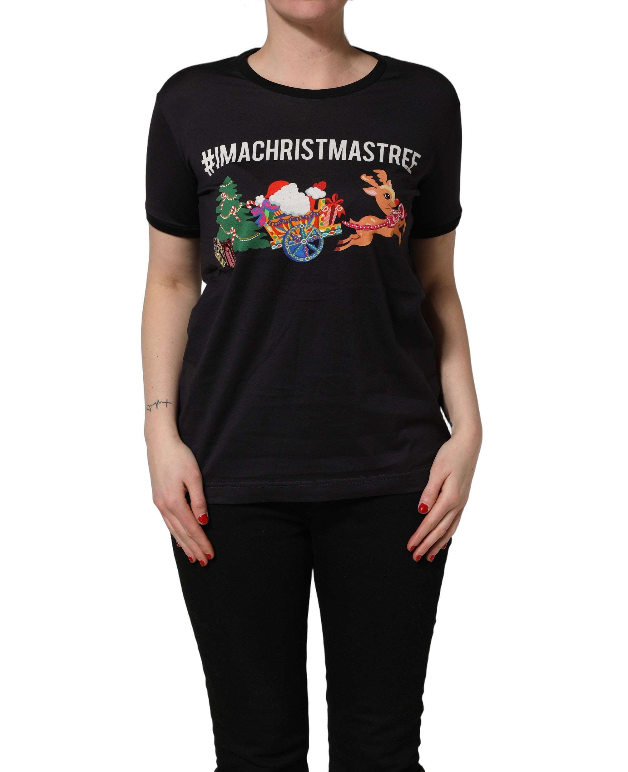 Dolce & Gabbana Black #IAMACHRISTMASTREE Print Cotton Women's T-shirt