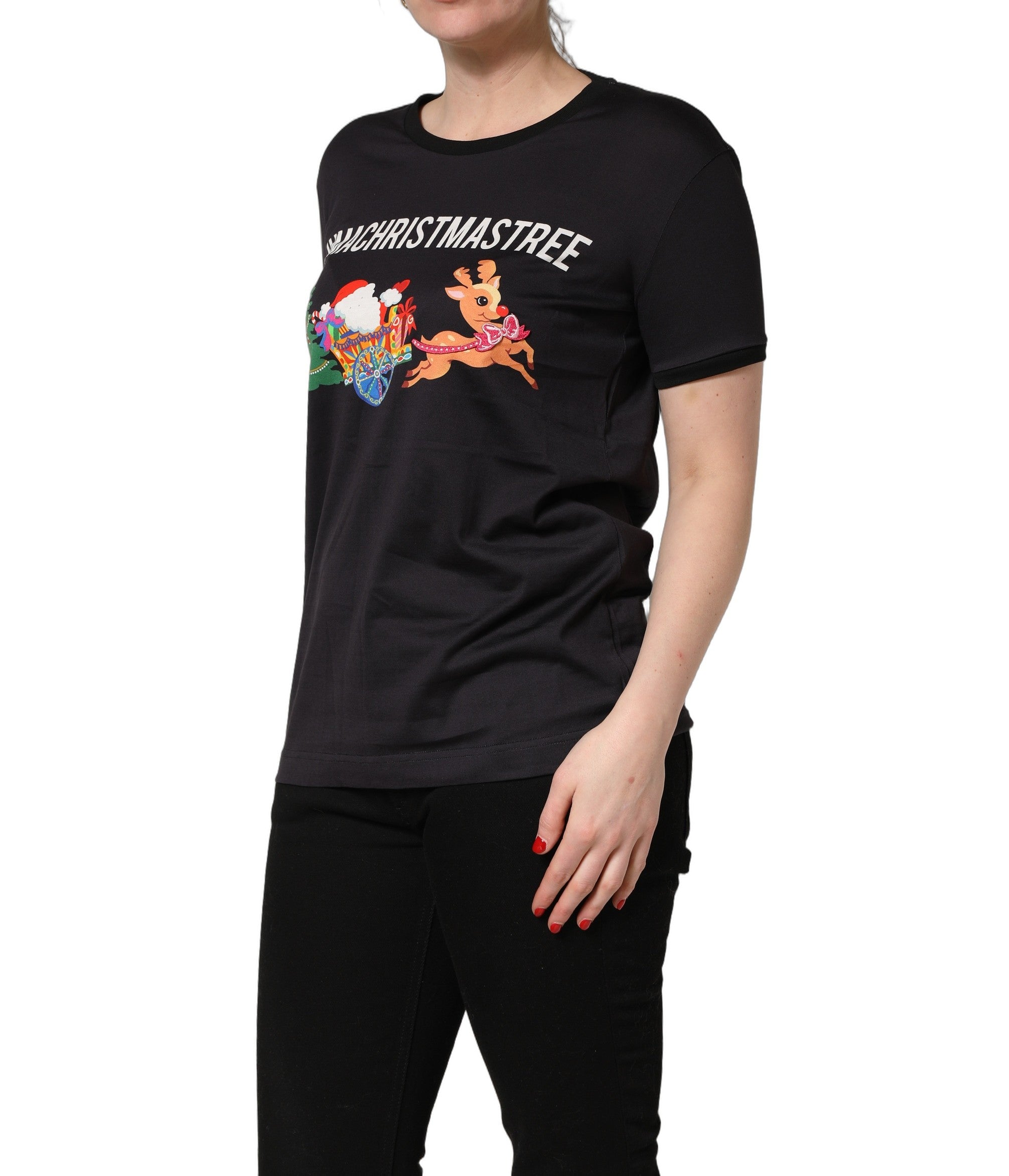 Dolce & Gabbana Black #IAMACHRISTMASTREE Print Cotton Women's T-shirt