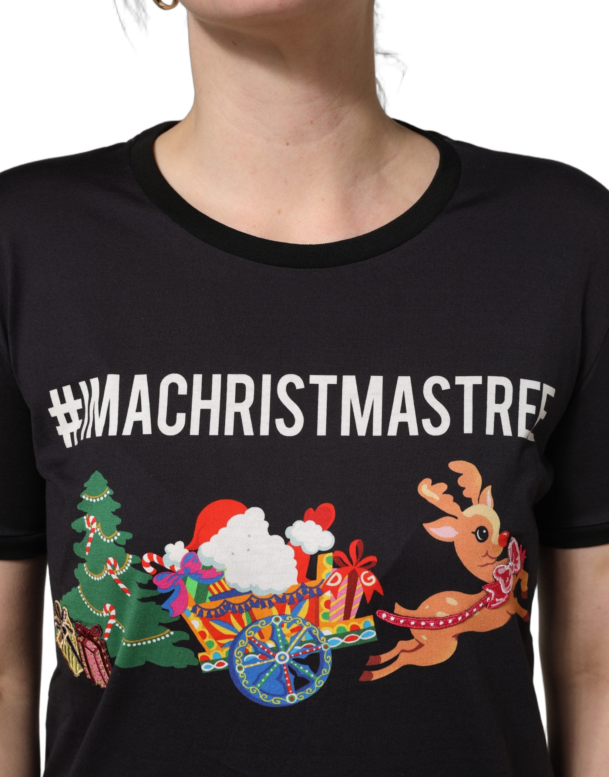 Dolce & Gabbana Black #IAMACHRISTMASTREE Print Cotton Women's T-shirt