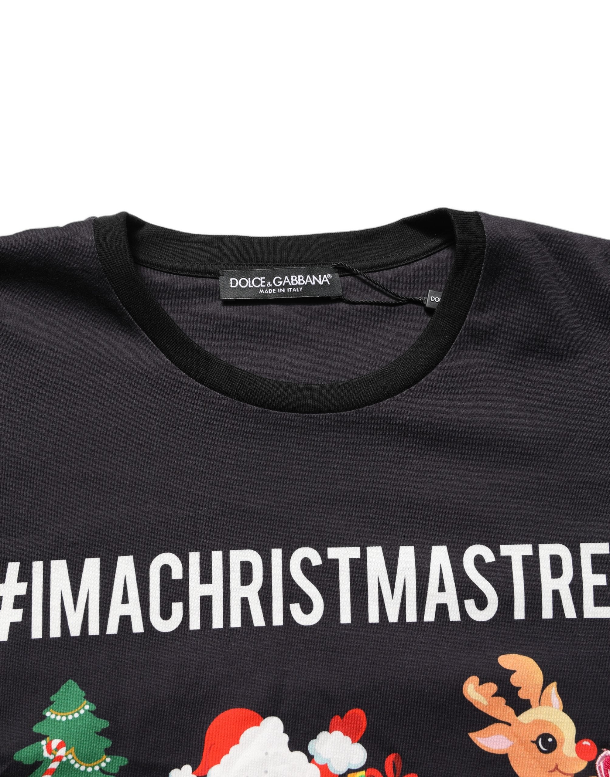 Dolce & Gabbana Black #IAMACHRISTMASTREE Print Cotton Women's T-shirt