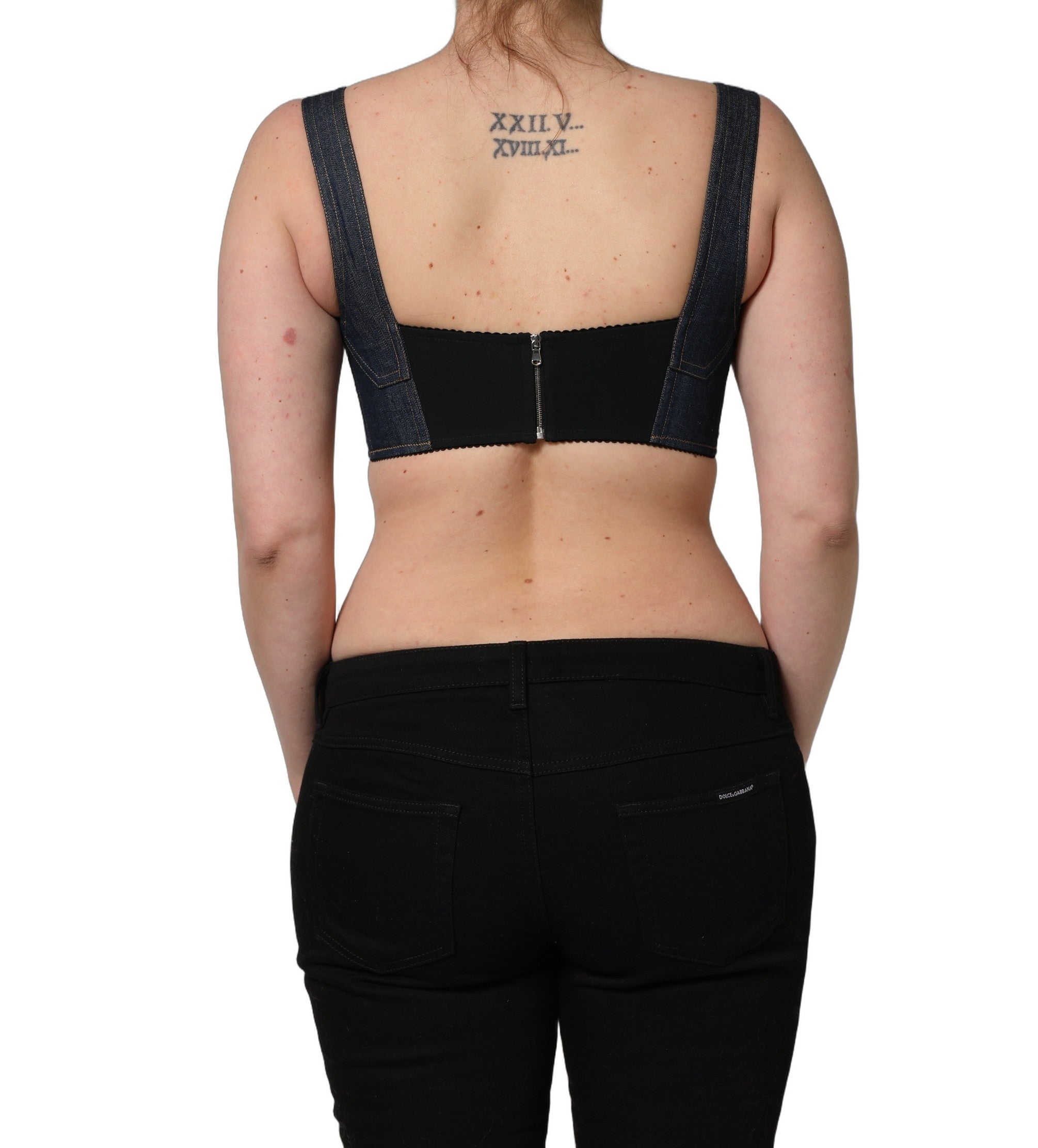 Dolce & Gabbana Black Denim Corset Bralette Cotton Cropped Women's Top