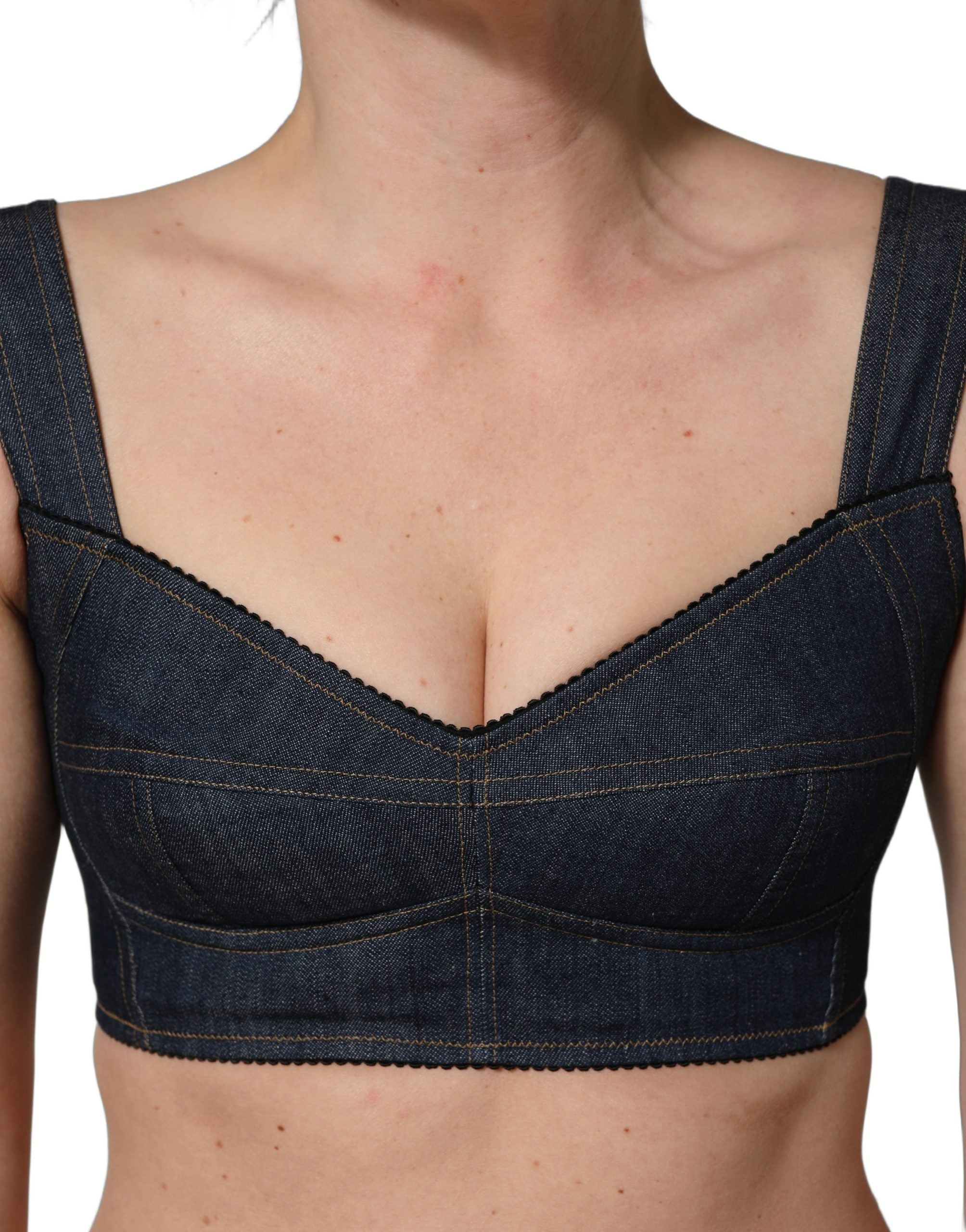 Dolce & Gabbana Black Denim Corset Bralette Cotton Cropped Women's Top