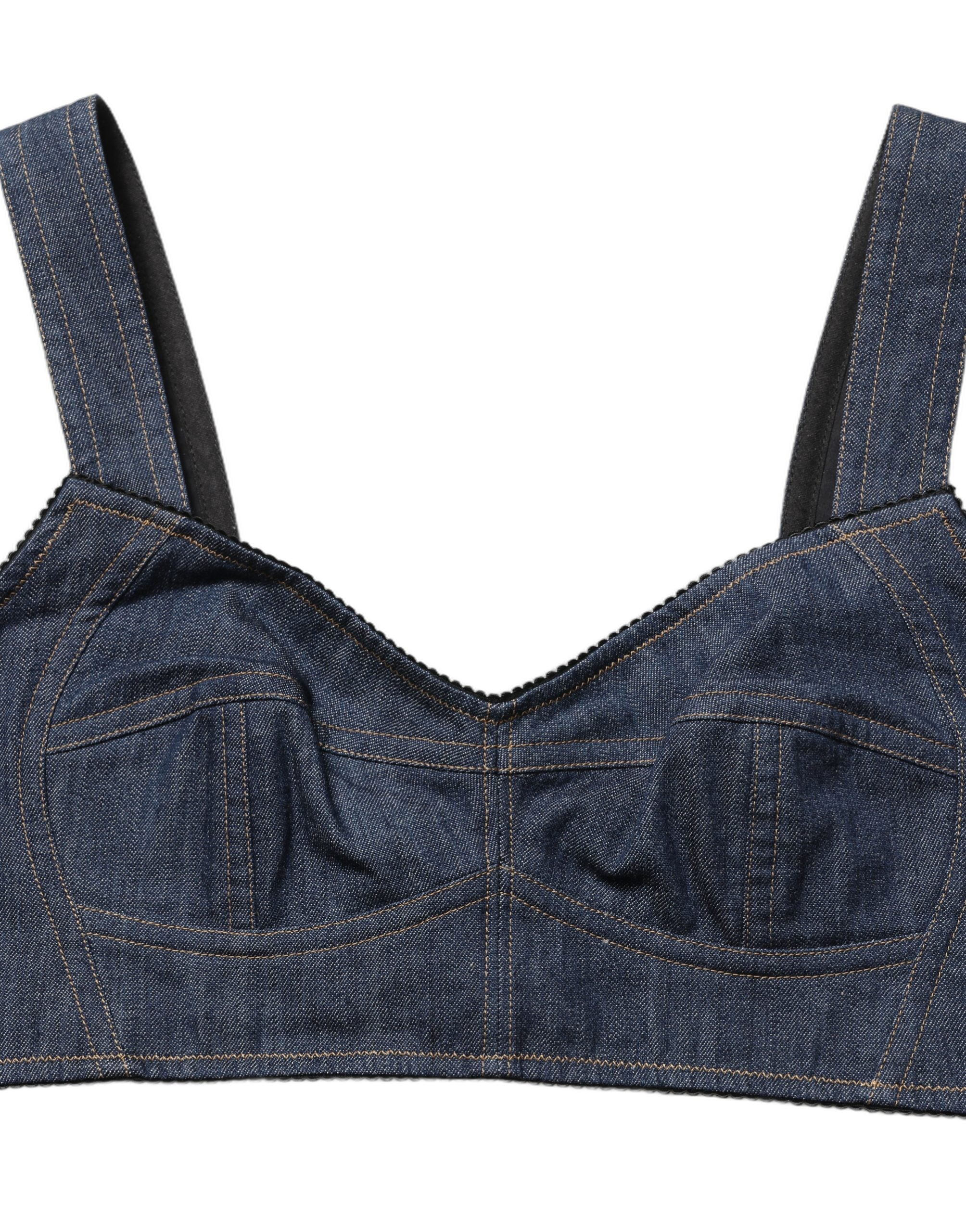 Dolce & Gabbana Black Denim Corset Bralette Cotton Cropped Women's Top