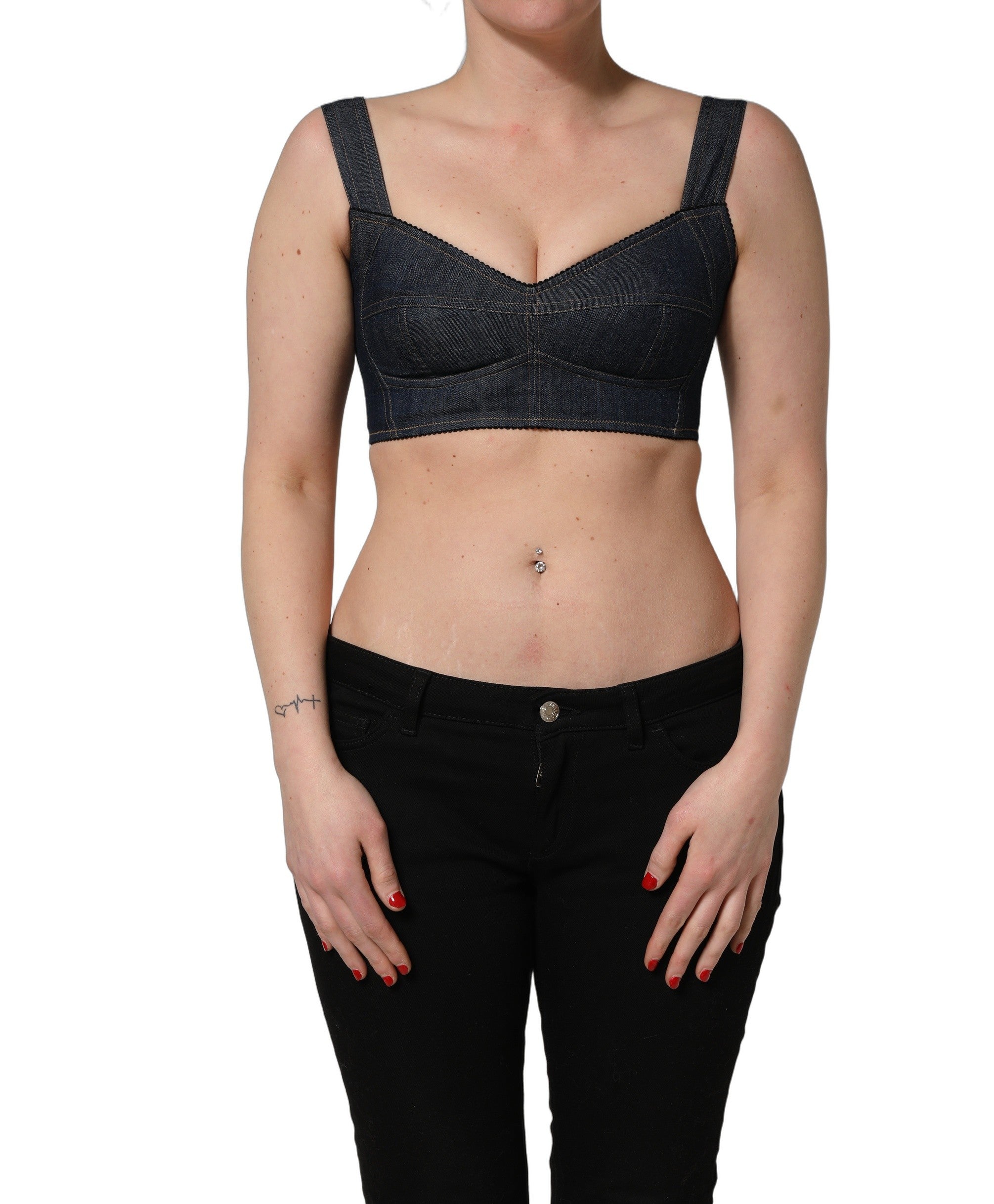 Dolce & Gabbana Black Denim Corset Bralette Cotton Cropped Women's Top