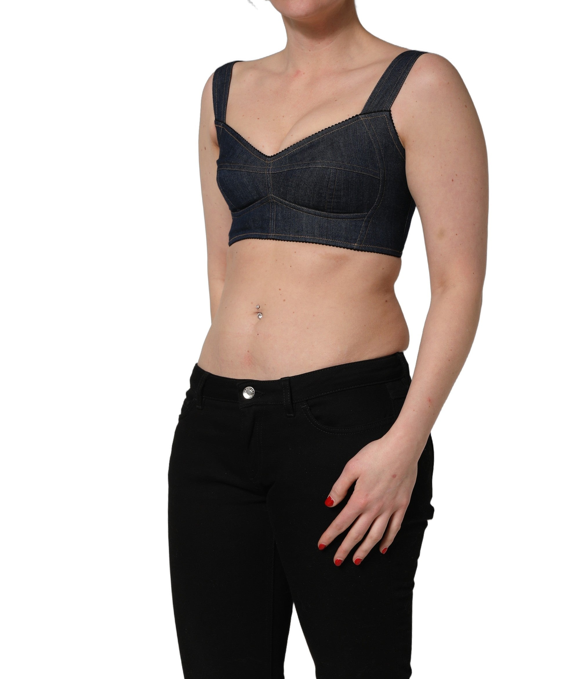 Dolce & Gabbana Black Denim Corset Bralette Cotton Cropped Women's Top